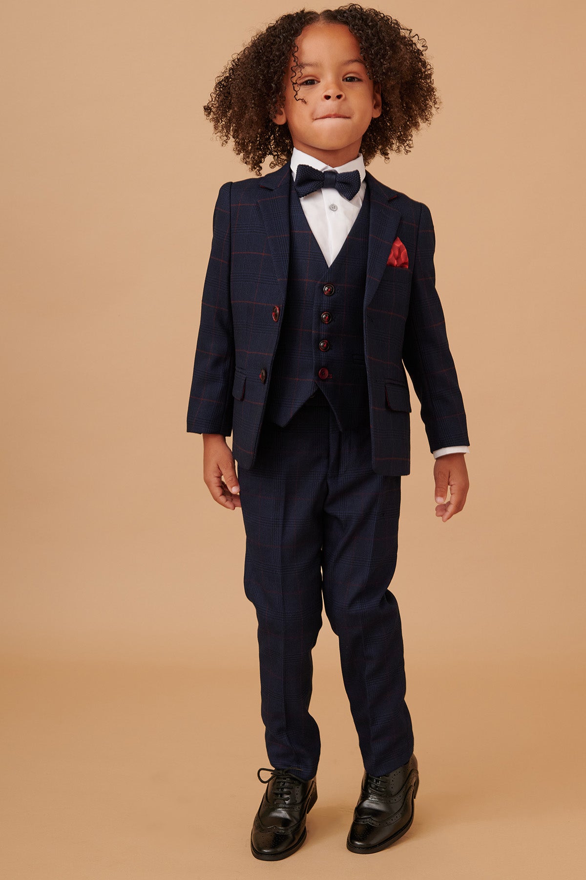 EDINSON Kids Navy & Wine Check Print 3-Piece Suit for Boys - Formal Occasions, Weddings & Family Photos