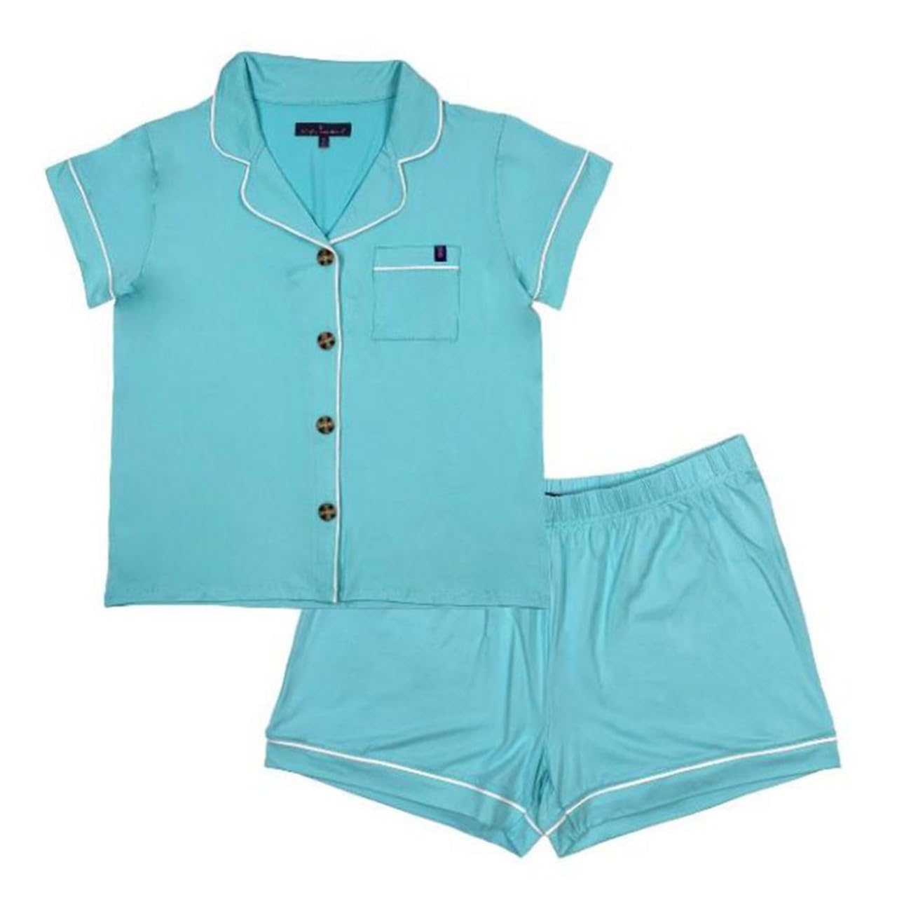 Simply Southern Women's Aqua Wave Button-Down Pajama Set - Soft Cotton Sleepwear for Lounge & Relaxation - Perfect for Sleepovers, Spa Nights & Cozy Evenings