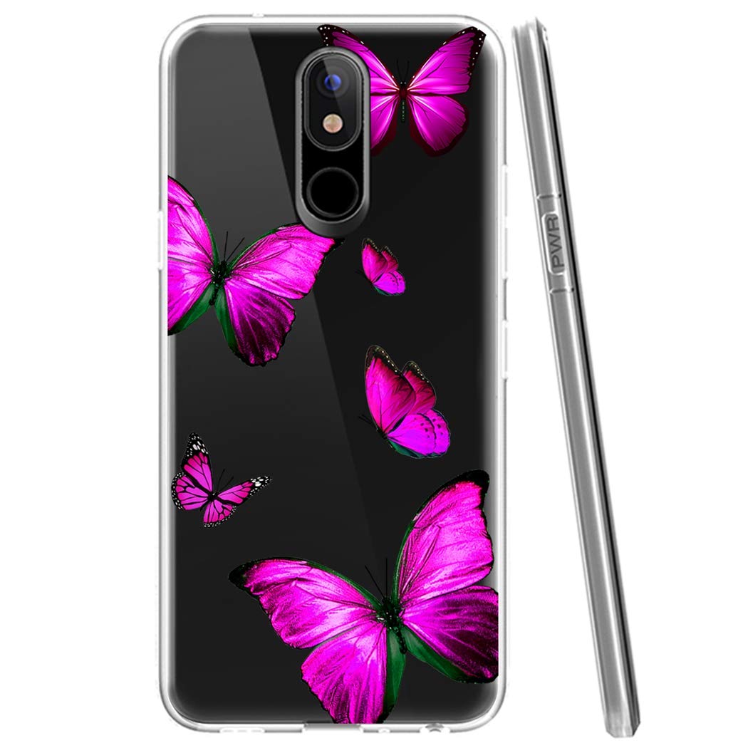 LG K40/K12 Plus/X4 2019/Solo LTE/Harmony 3/Xpression Plus 2 Clear Soft TPU Shockproof Protective Phone Case - Rose Butterfly Design for Women & Girls | Perfect for Everyday Use, Work & Travel