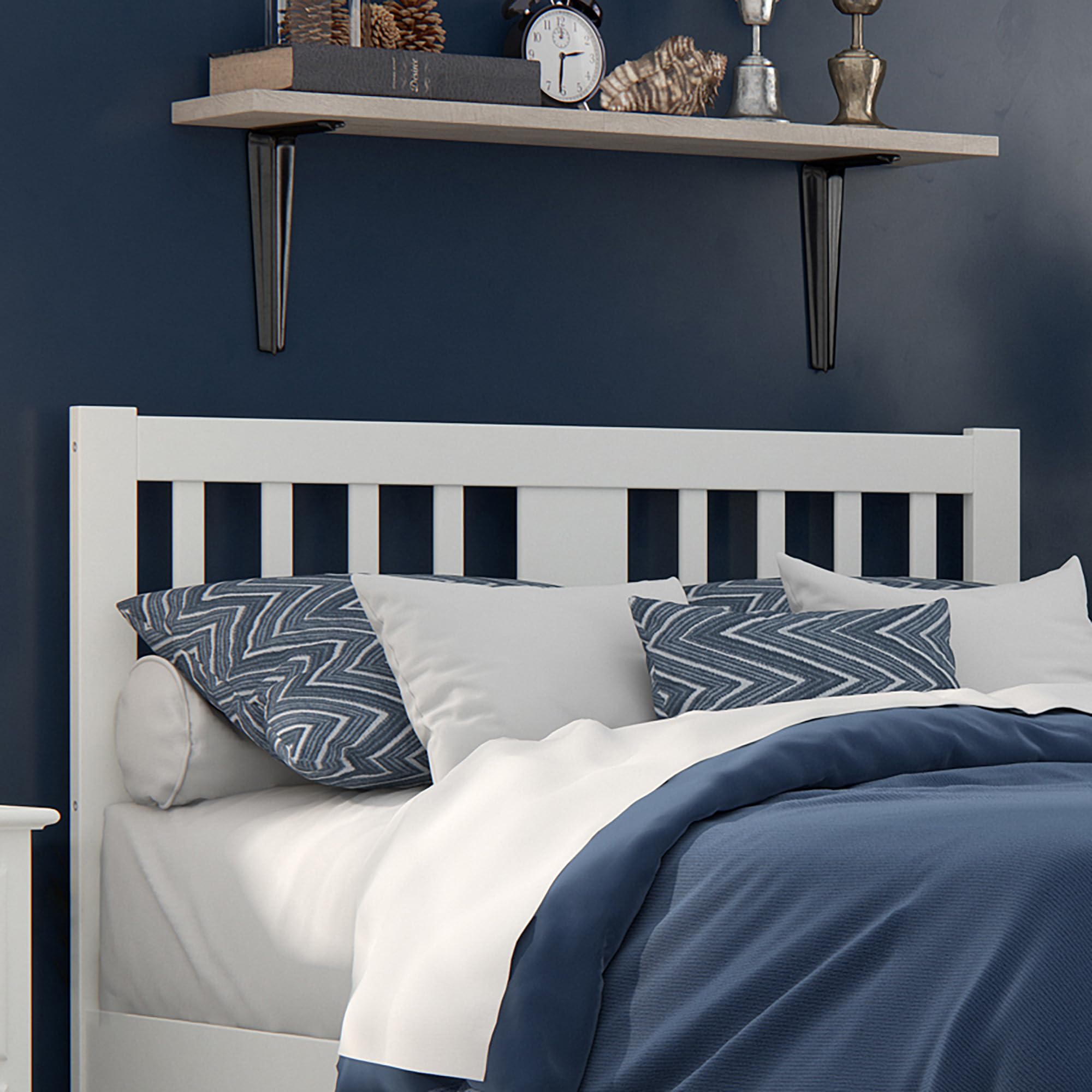 AFI Tahoe Solid Wood Slatted Headboard with USB Charging Port - Full Size, White - Modern Bedroom Furniture for Home Decor & Guest Rooms