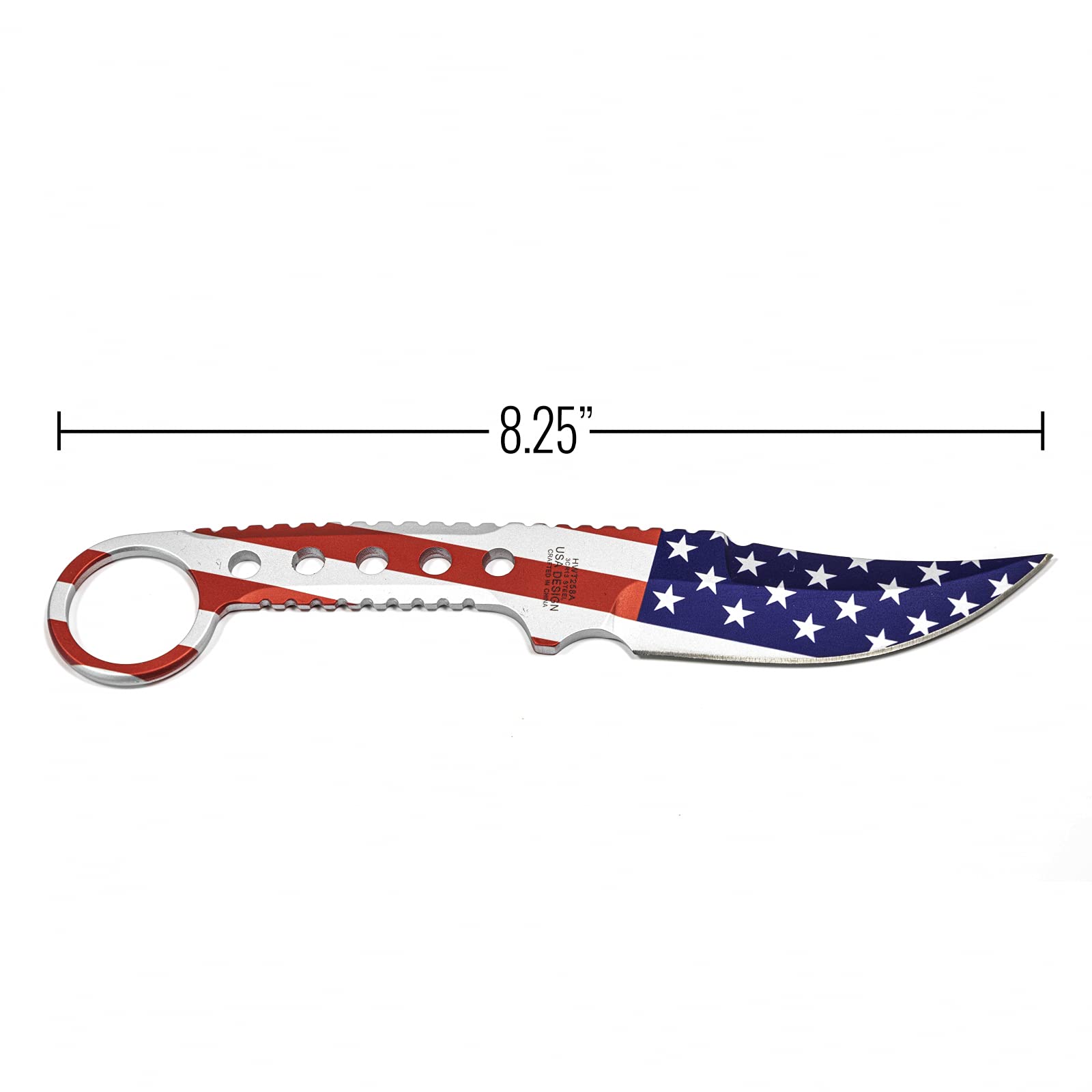 ASR Tactical Full Tang Survival Knife with Clip Point Blade, Slim Kydex Sheath & Hook Handle - American Flag Design - Perfect for Camping, Hunting, and Outdoor Adventures