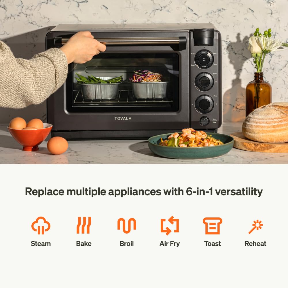 Tovala Smart Oven Pro - 6-in-1 Countertop Convection Oven with Steam, Toast, Air Fry, Bake, Broil & Reheat Functions | Smartphone Controlled Air Fryer & Steam Oven Combo | Perfect for Small Kitchens, Dorms & Healthy Meal Prep