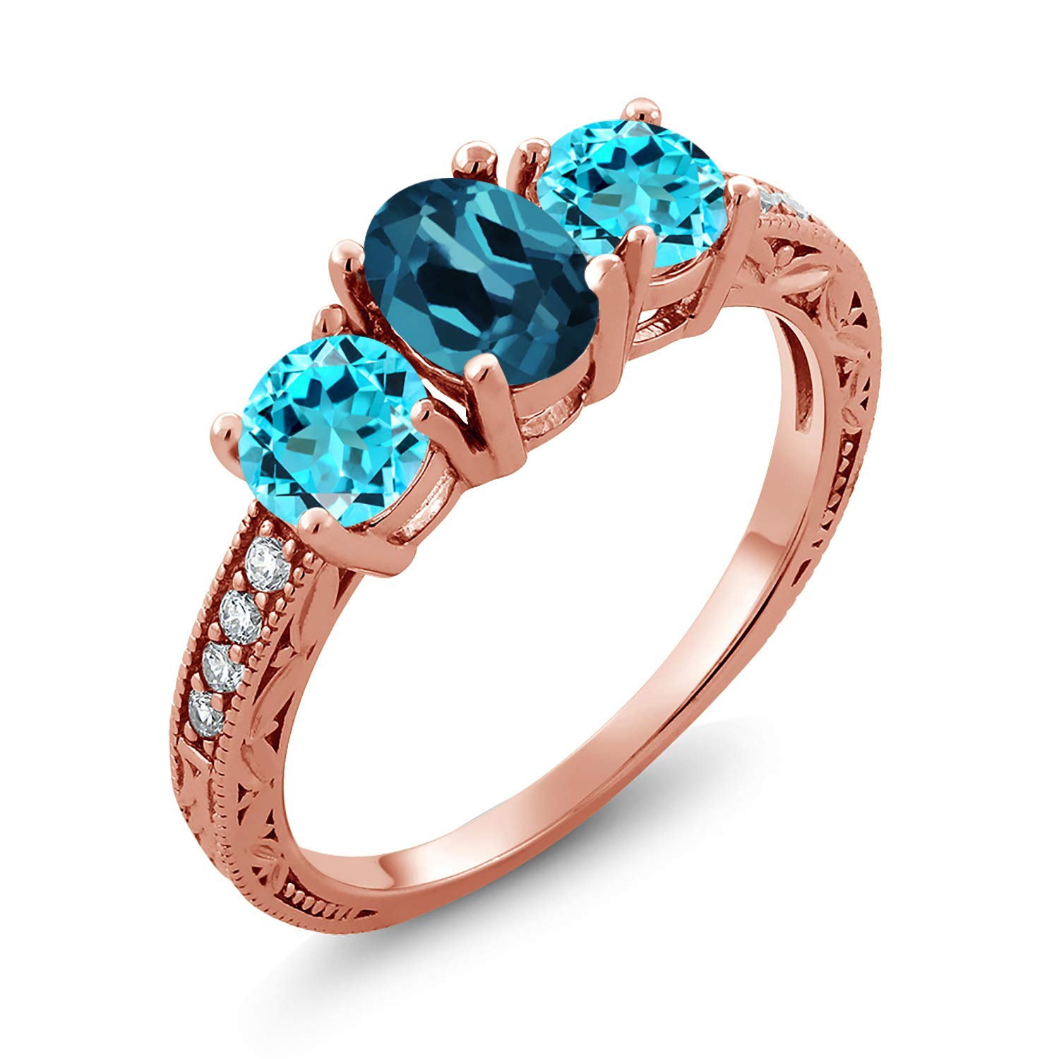 2.22 Ct Oval London Blue Topaz & Swiss Blue Topaz Ring - 18K Rose Gold Plated Sterling Silver - Elegant Jewelry for Women, Perfect for Weddings, Anniversaries & Special Occasions
