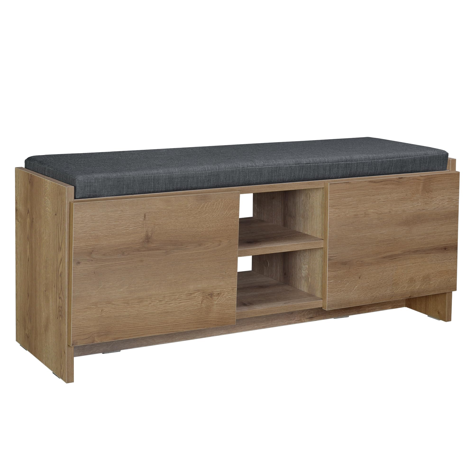 Rustic Walnut Shoe Storage Cabinet with Shelves and Bench - 43