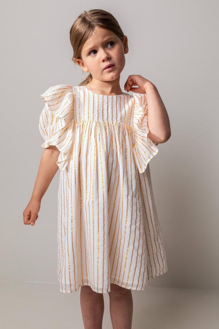MarMar Copenhagen Girls' Dress - Gold Stripes Casual Daily Wear for Toddlers & Kids | Perfect for Playdates, Parties & Everyday Outfits