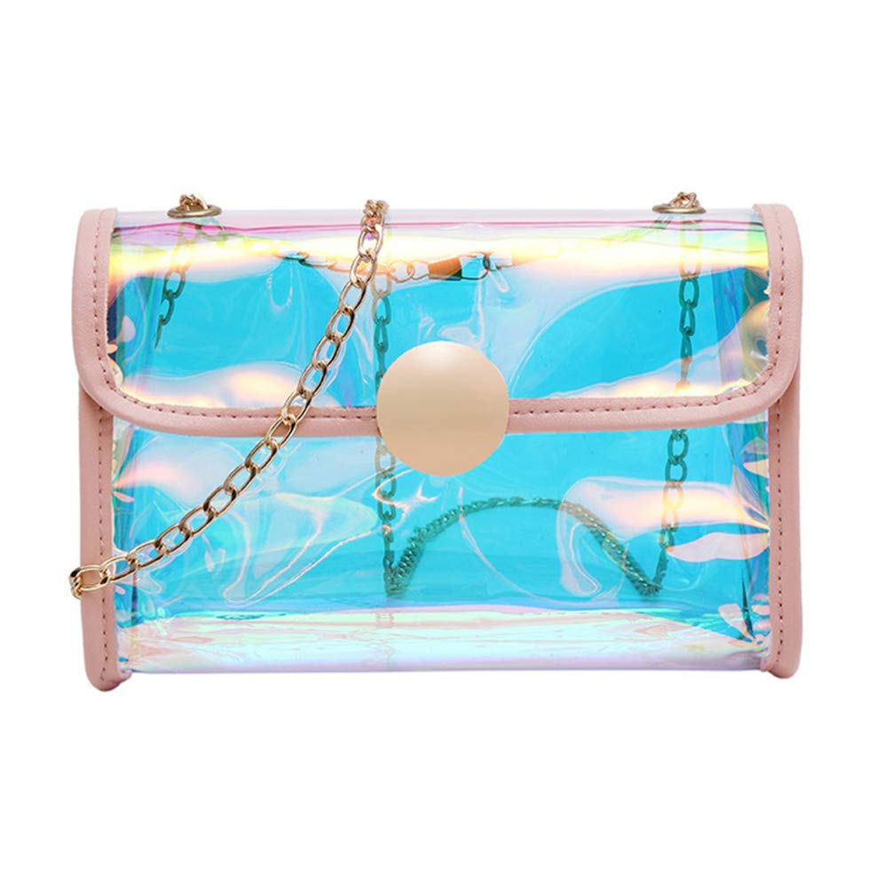 Amosfun Women's Clear Holographic Clutch Bag - Waterproof PVC Crossbody Shoulder Handbag for Evening Party, Travel & Daily Use (Pink) - Perfect for Toiletries, Cosmetics & Night Out Essentials