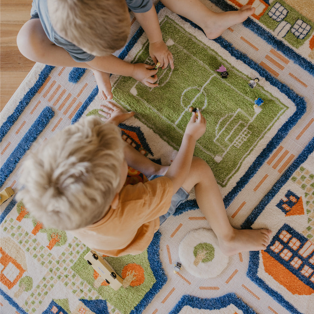 IVI Play Rug Traffic Blue Large - Non-Slip Kids Play Mat for Safe Indoor & Outdoor Activities - Perfect for Playrooms, Daycares, and Backyard Fun