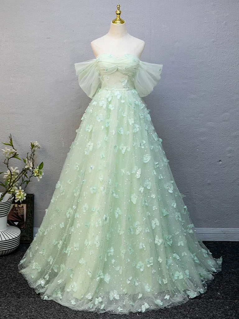 Elegant A-Line Tulle Lace Green Long Prom Dress for Women - Formal Evening Gown for Homecoming, Ball, Wedding Guest - Perfect for Special Occasions & Parties