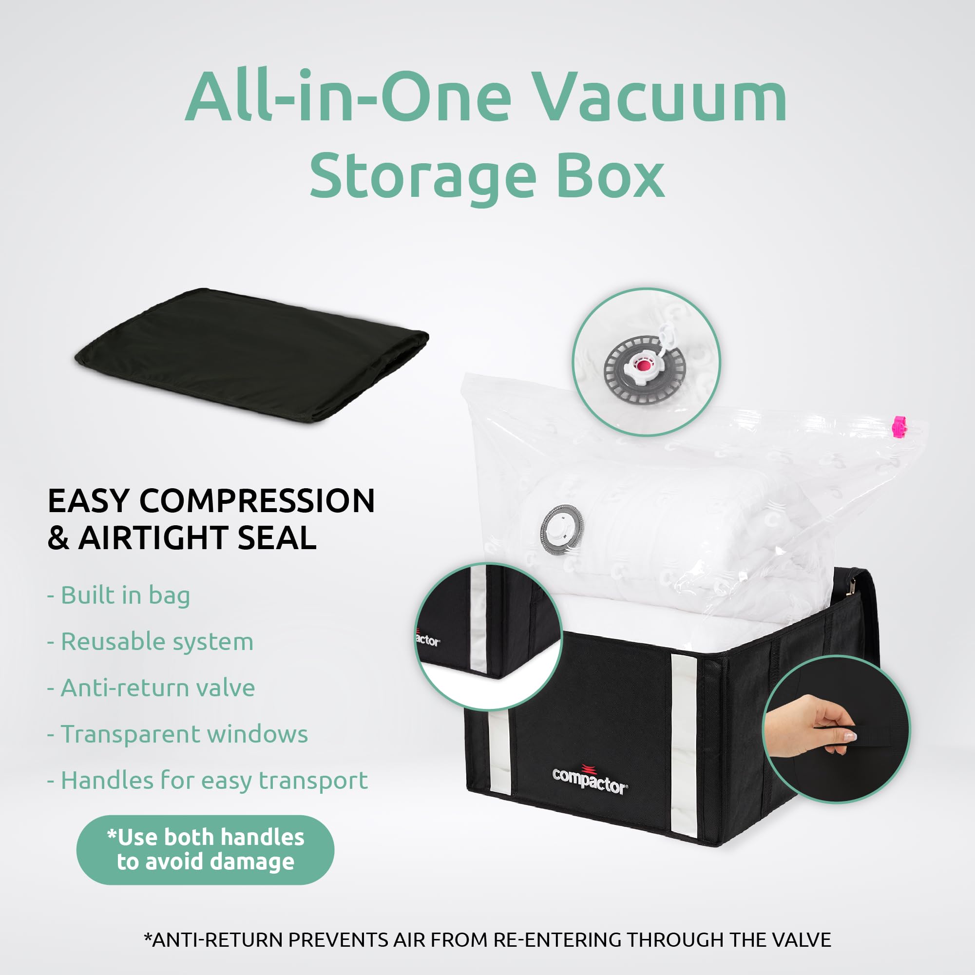 Vacuum Storage Bags for Clothes, Comforters & Blankets | Space Saving Compactor Bags | Semi-Rigid Black Storage Box | Wardrobe & Travel Organizer | Perfect for Seasonal Clothes, Bedding & Moving