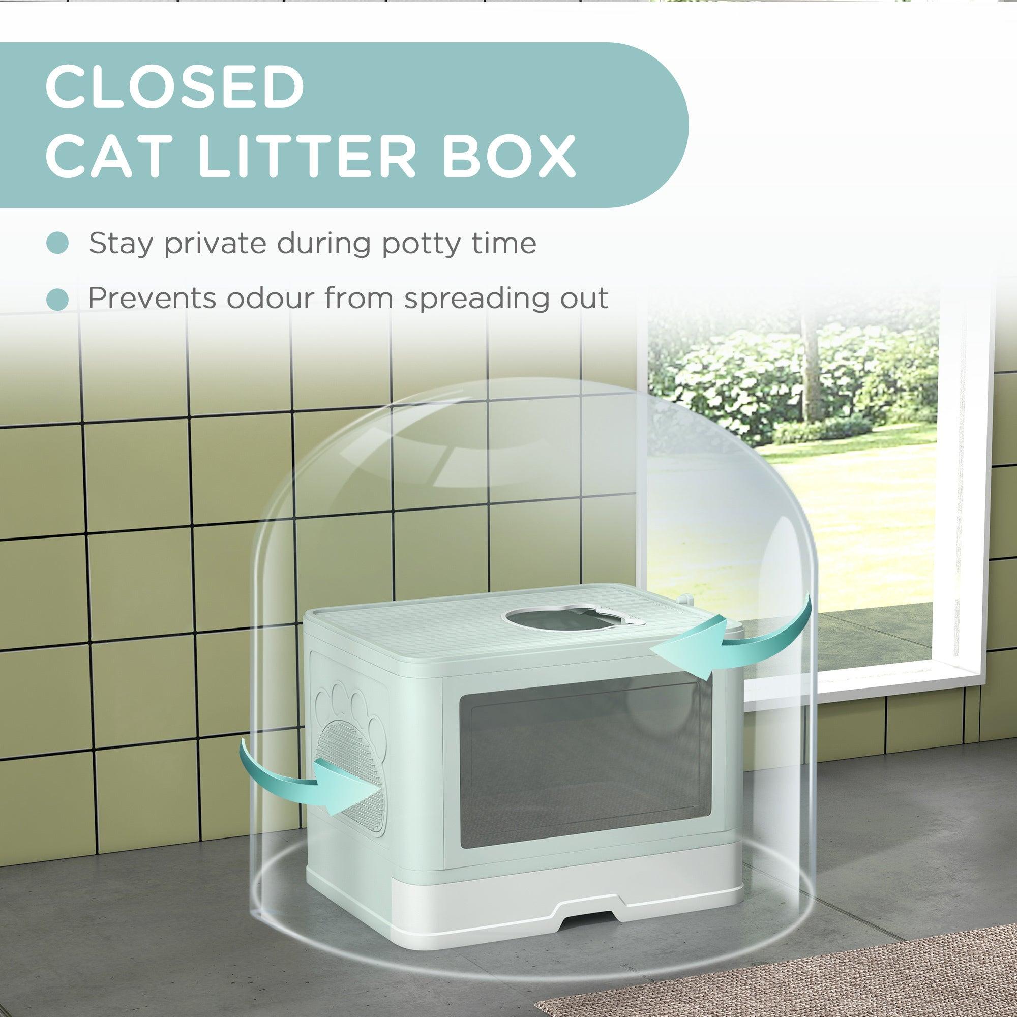 **Odor Control Enclosed Cat Litter Box with Scoop & Pull-Out Tray - Front Entry, Top Exit Design for Easy Cleaning - Perfect for Small Spaces & Multi-Cat Homes**
