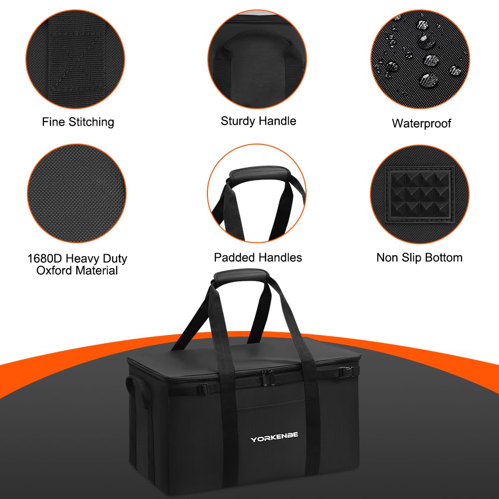 45L Heavy Duty Waterproof Camping Organizer Bag with Hard Bottom & Zippered Lid - 1680D Durable Storage for Camping Cookware, Cooking Utensils - Perfect for RV Trips, Hiking Adventures & Outdoor Cooking Gear Organization