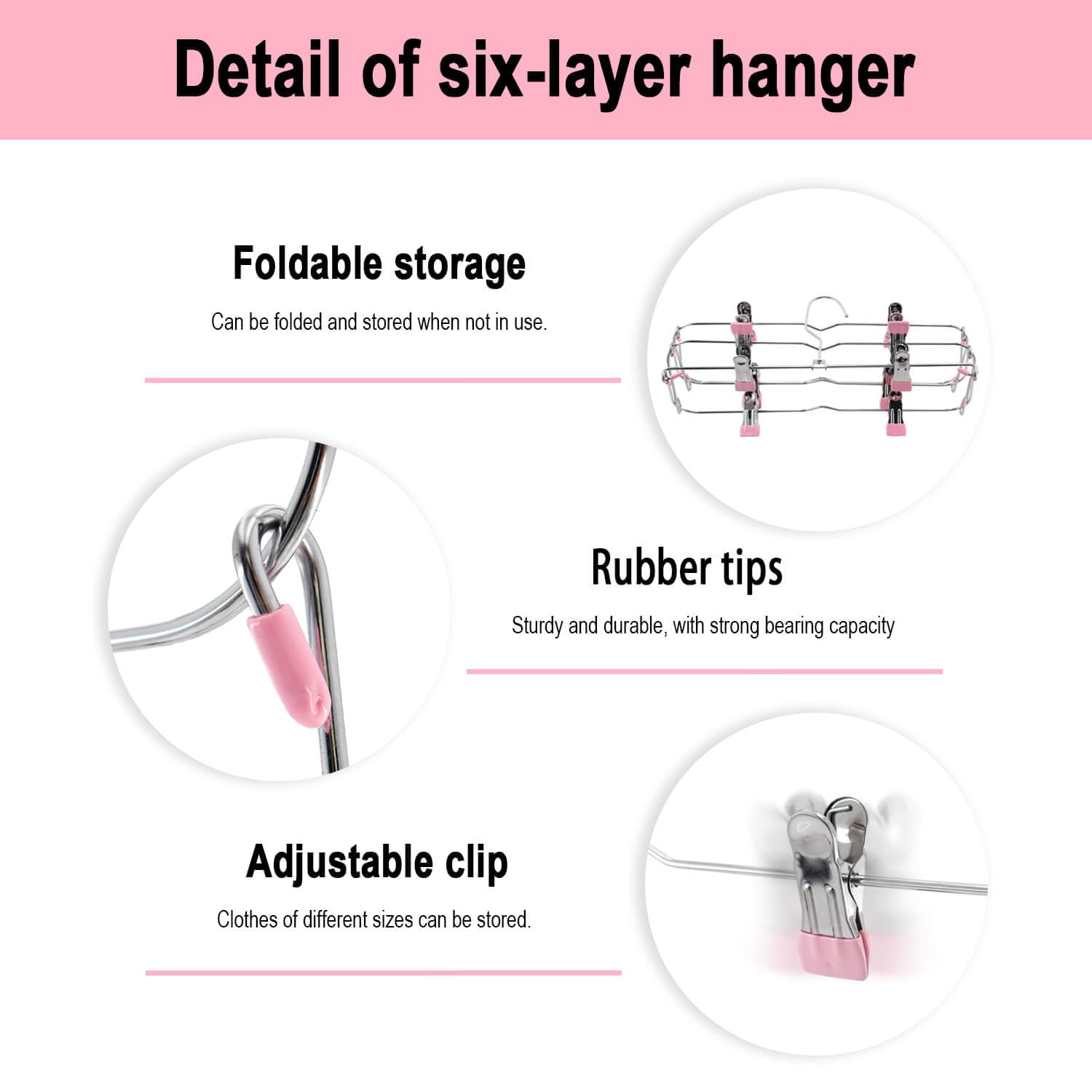 6-Tier Metal Skirt Pants Hangers with Clips - Space Saving Non-Slip Closet Organizer for Shorts, Skirts & Clothes (2 Pack, Pink) - Perfect for Wardrobe Organization & Small Closet Storage