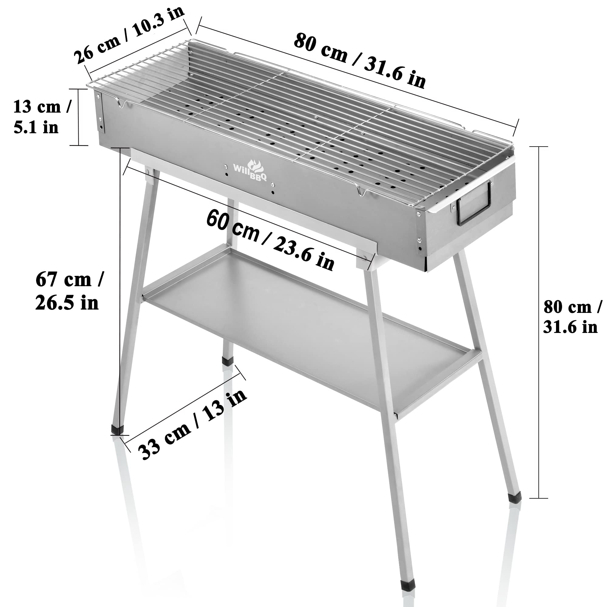 Premium Portable Charcoal Grill - Commercial Quality Hibachi BBQ for Lamb Skewers, Camping & Backyard Cooking - Foldable Design (31.6x10.3x5.1 Inch) - Perfect for Garden Parties, Picnics, Travel & Outdoor Adventures