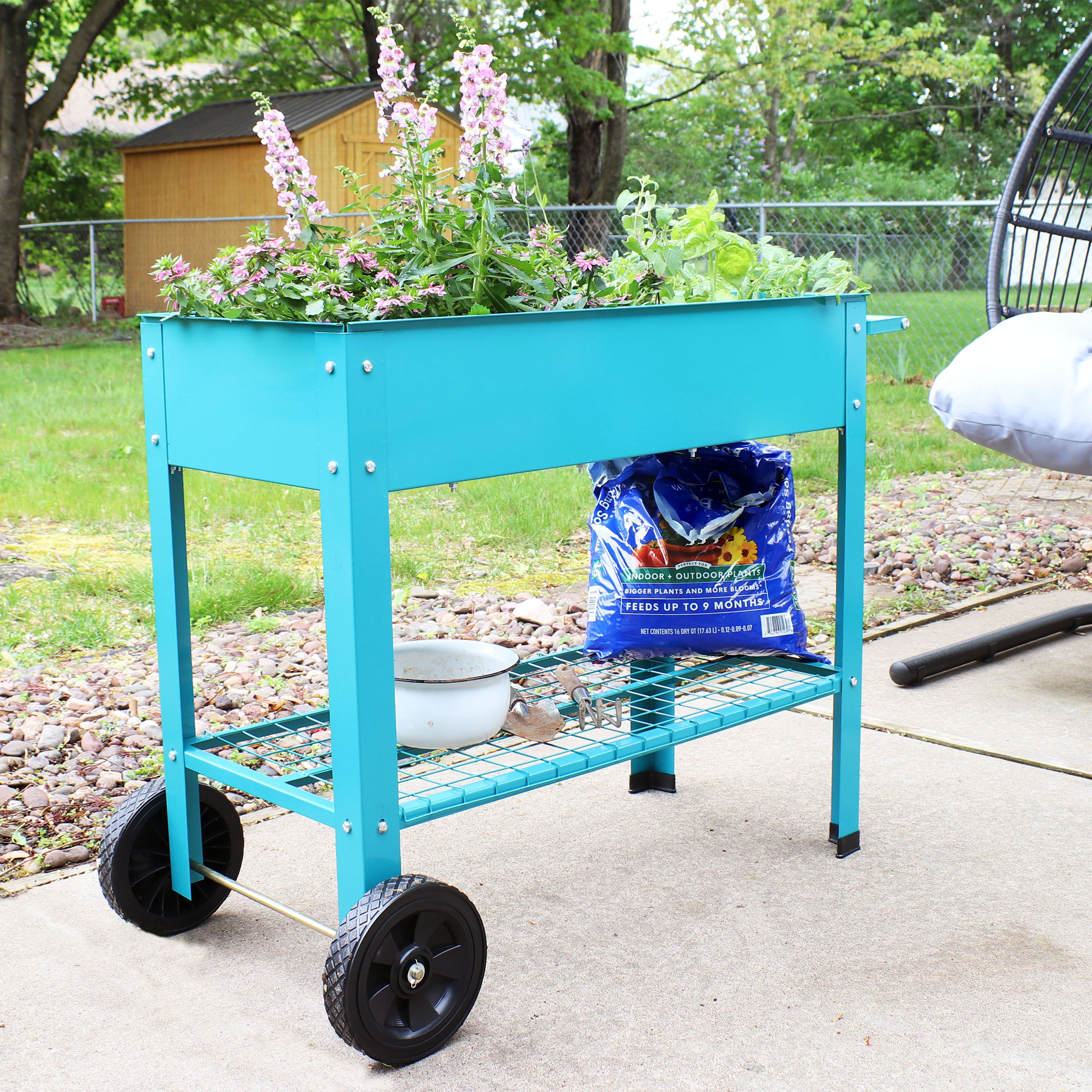 Galvanized Steel Mobile Raised Garden Bed Cart - Portable Planter Box with Wheels for Vegetables, Herbs & Flowers | Indoor & Outdoor Gardening Solution