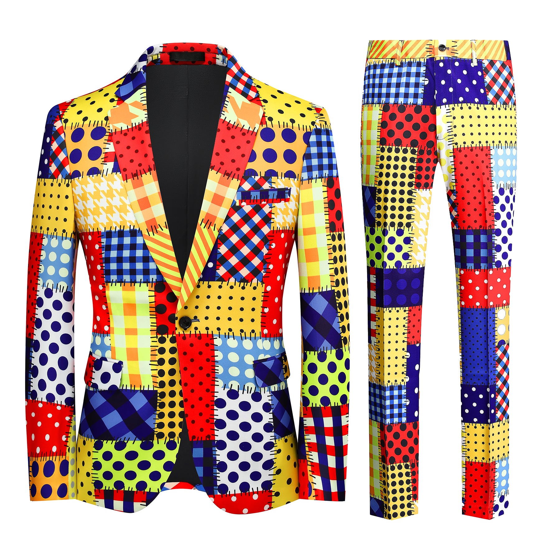 2-Piece Men's Printed Colorful Plaid Clown Costume Suit for Halloween, Cosplay, Circus Performances & Themed Parties - Comfortable & Stylish Outfit