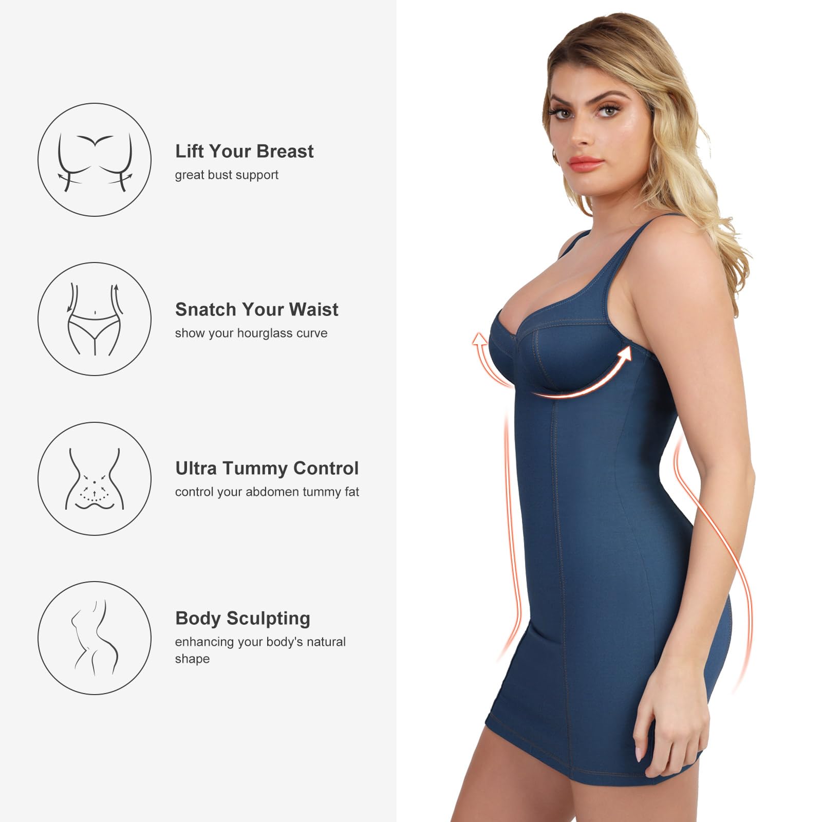 Popilush Shapewear Denim Dress - Sleeveless Bodycon Jean Dress with Built-in Shapewear for Women | Perfect for Cocktail Parties, Concerts & Night Out