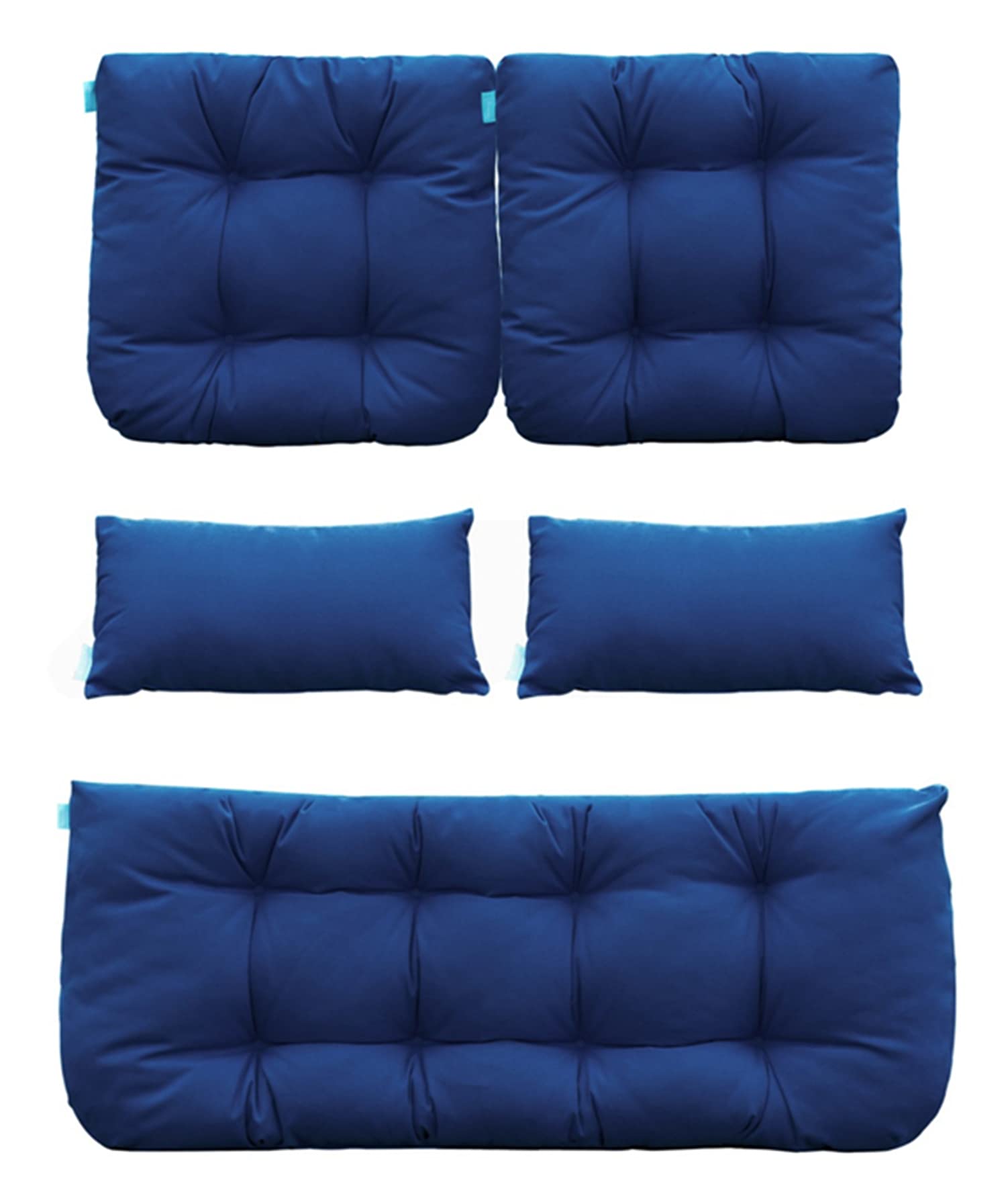 QILLOWAY Outdoor Patio Wicker Seat Cushions Set - 5 Piece Navy Blue Loveseat Cushion with U-Shape & Lumbar Pillows for Patio Furniture, Wicker Loveseat, Bench, Porch, Settee - Perfect for Backyard, Garden & Outdoor Relaxation