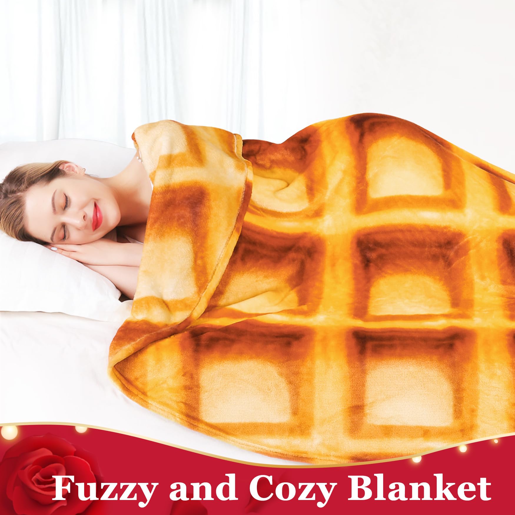 Jorbest Waffles Blanket - Soft 285 GSM Flannel Throw for Adults, Kids & Babies - Double Sided Food Themed Blanket in Brown (60 inches) - Perfect Birthday Gift for Women, Men & Teens - Great for Cozy Movie Nights, Picnics & Home Decor