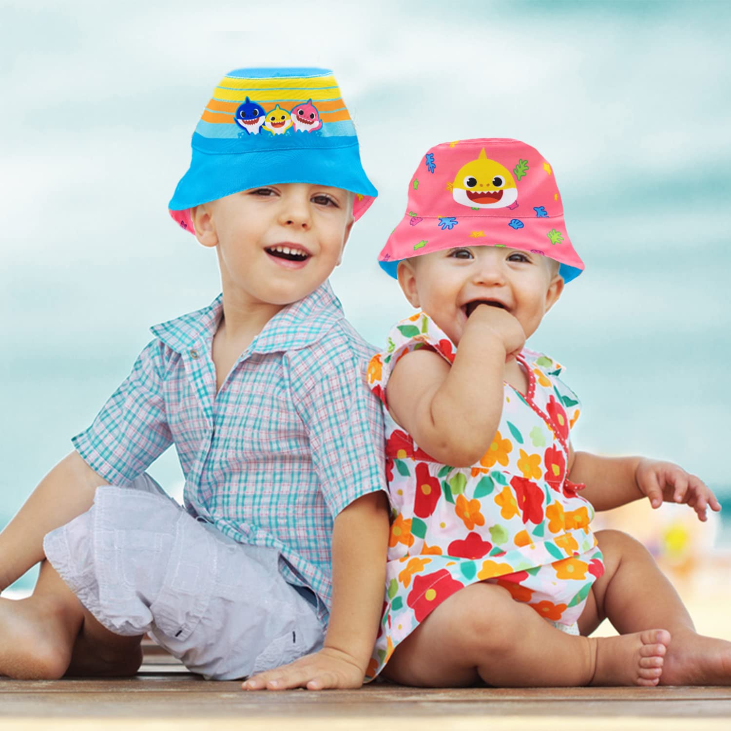 Baby Shark Reversible Bucket Hat for Toddlers - UPF 50+ Sun Protection for Boys & Girls - Pinkfong Baby Shark Design - Perfect for Beach, Park & Outdoor Play