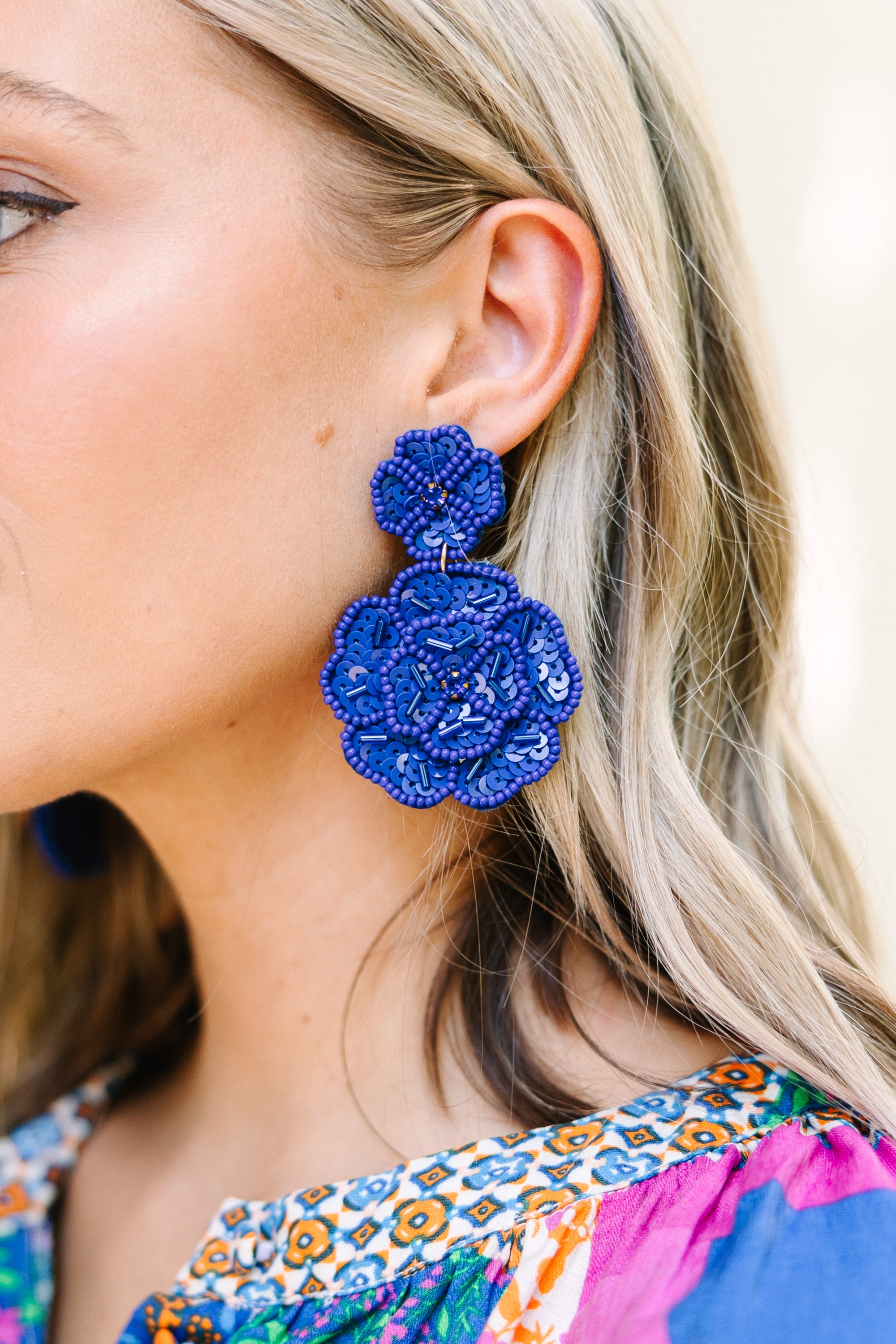 Royal Blue Floral Earrings for Women - Elegant Handmade Flower Dangle Earrings - Perfect for Weddings, Parties & Special Occasions