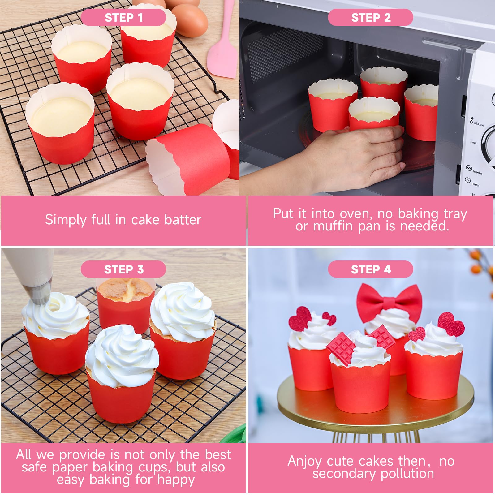 60-Pack Large Red Disposable Paper Baking Cups - Greaseproof Cupcake & Muffin Liners for Baking, Birthday Parties, Baby Showers, and Holiday Decorations - Perfect for Home Baking, School Events, and Party Dessert Displays