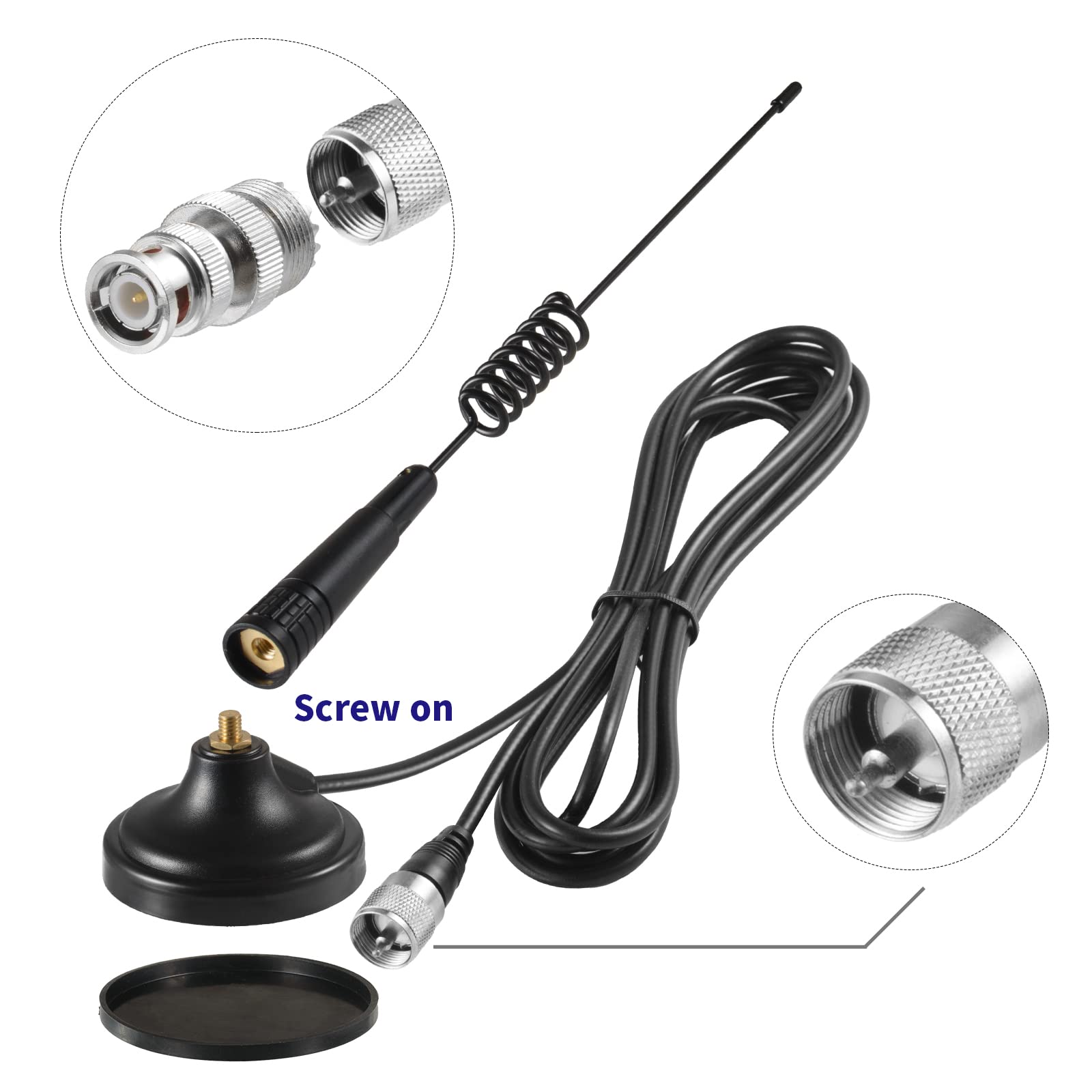 27MHz Long Range Magnetic Base CB Radio Antenna with PL-259 BNC Male Connector - Compatible with Cobra, Midland, Uniden, Maxon & President CB Radios - Ideal for Car, Truck & Mobile Communication in Remote Areas