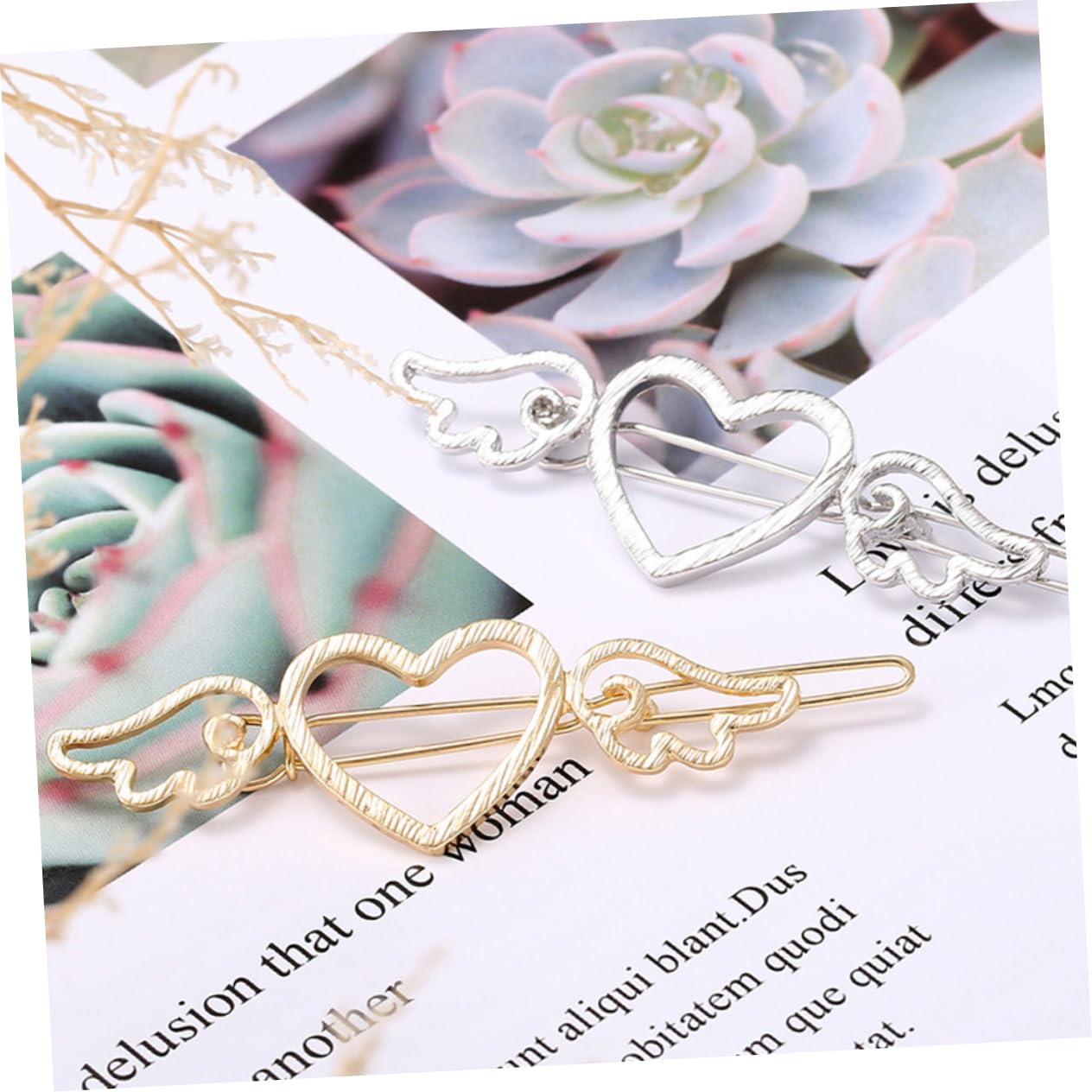 Minkissy 2 Sets Heart Wing Alloy Hair Clips for Women & Girls - Decorative Bobby Pins & Side Barrettes Hair Accessories (4pcs x 2) - Perfect for Parties, Weddings, and Everyday Styling