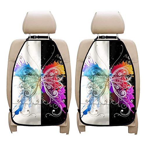 INSTANTARTS 2 Pack Butterfly Pattern Car Seat Back Protector - Durable Kick Mats with Storage Organizer, Universal Fit for SUV Sedan Van - Perfect for Road Trips & Family Travel