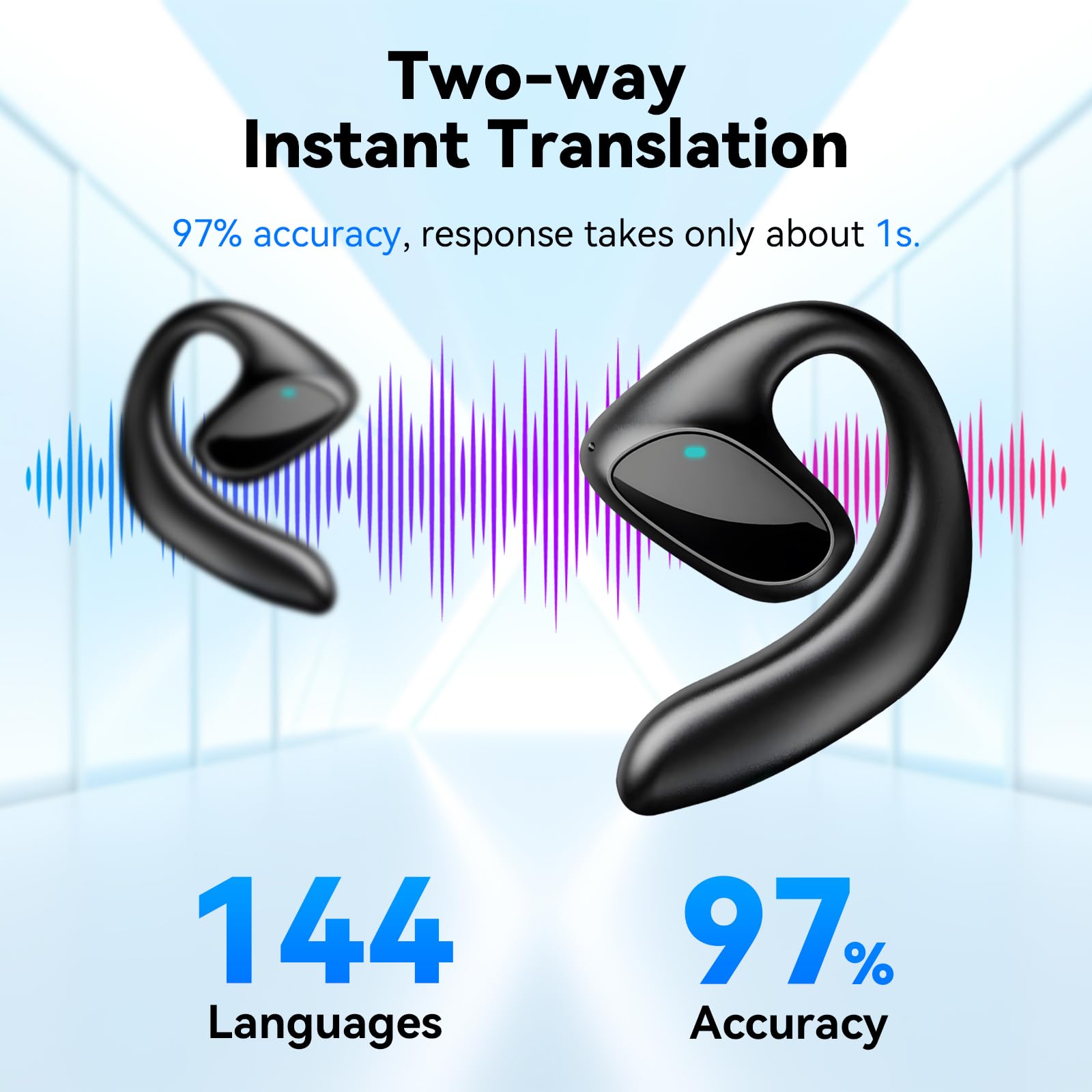 Real-Time Translation Earbuds with 144 Languages & AI Support - 3-in-1 Wireless Bluetooth Earbuds for Music, Calls & Instant Translation | Compatible with iOS & Android | Perfect for Travel, Business Meetings & Language Learning