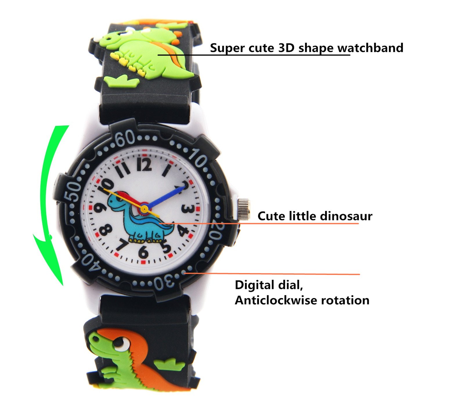 Jewtme Cute Analog Watch for Kids Ages 3-8 - 3D Silicone Cartoon Watch with Time Teaching Function for Toddler Boys & Girls - Perfect for School, Playtime & First Watch Learning