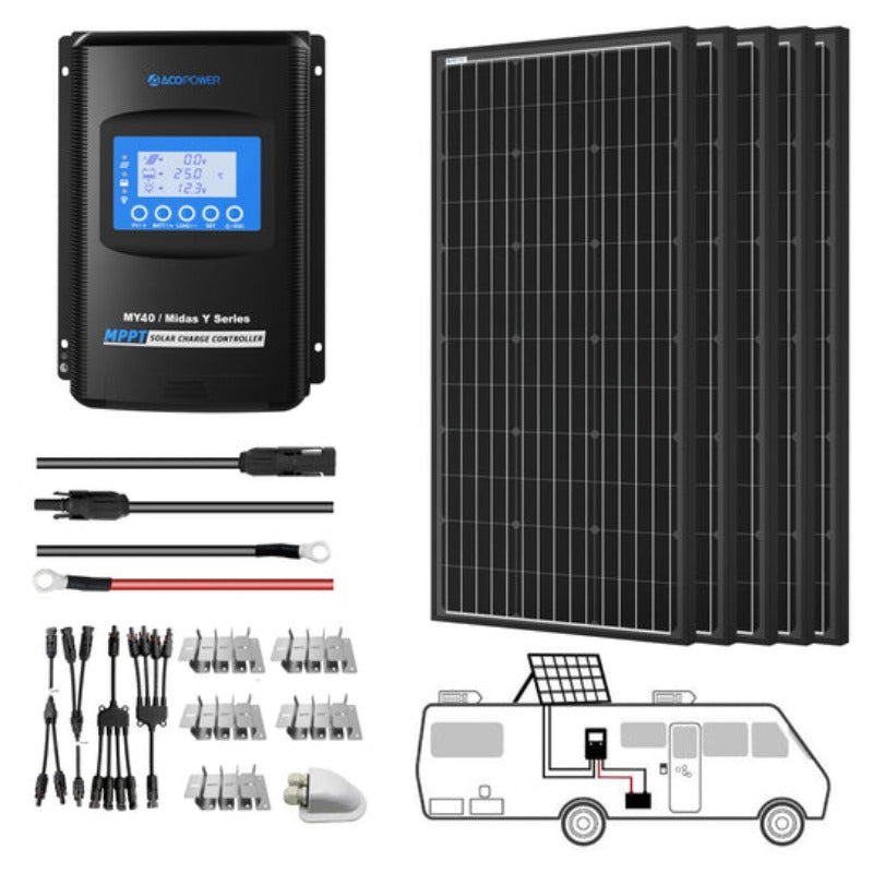 Acopower 100W Monocrystalline Solar Panel Kit - All Black 500W 40A MPPT Solar Charger for RV, Boat, Off-Grid Power & Emergency Backup