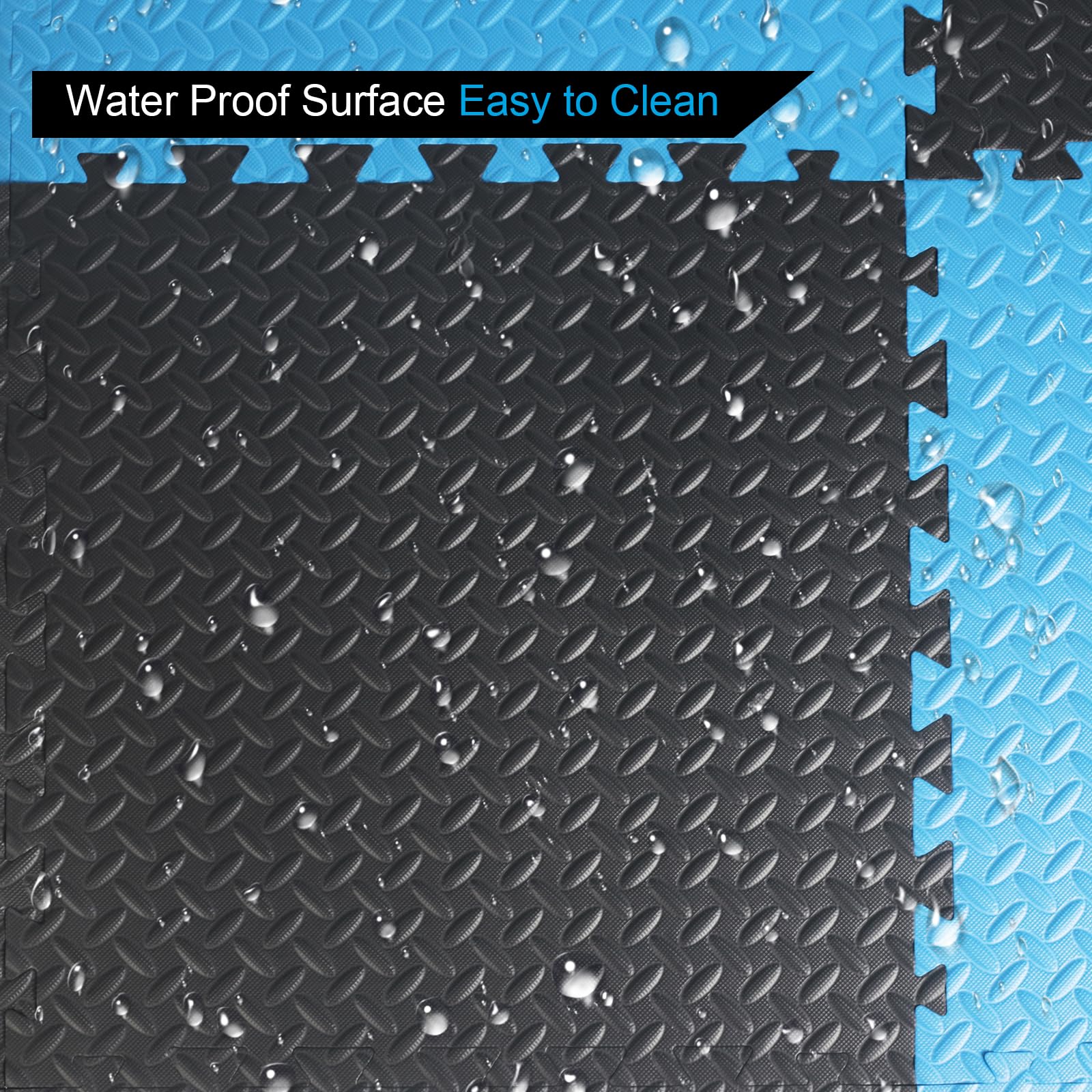 1 Inch Thick 48 Sq Ft EVA Foam Interlocking Exercise Gym Mats - 12 Pack Puzzle Floor Tiles for Home Gym, Yoga, Martial Arts & Heavy Workout Equipment - 24 x 24 Inch Black & Blue Tiles - Non-Slip, Shock Absorbing & Easy to Clean