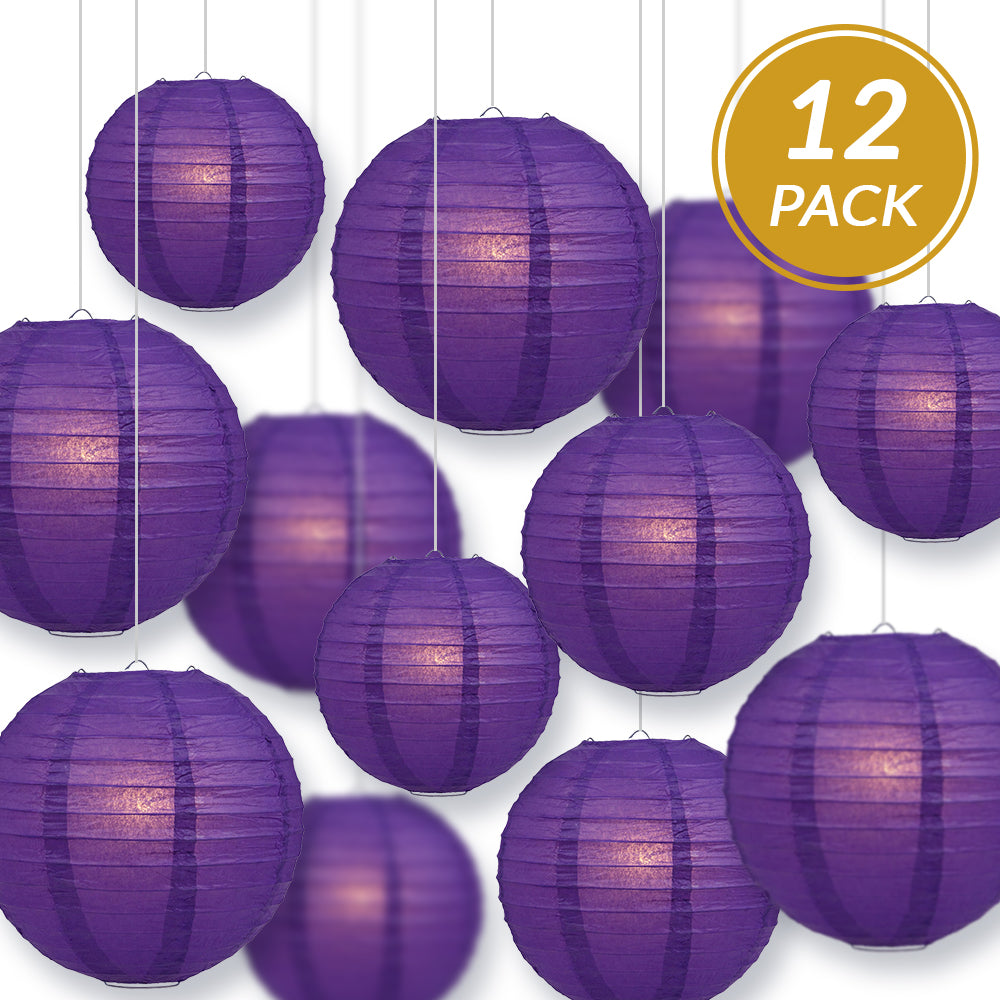 12-Piece Royal Purple Paper Lantern Set - Chinese Hanging Wedding & Party Decorations (12/10/8 Inch) - Perfect for Asian-Themed Weddings, Birthday Parties, and Festival Celebrations
