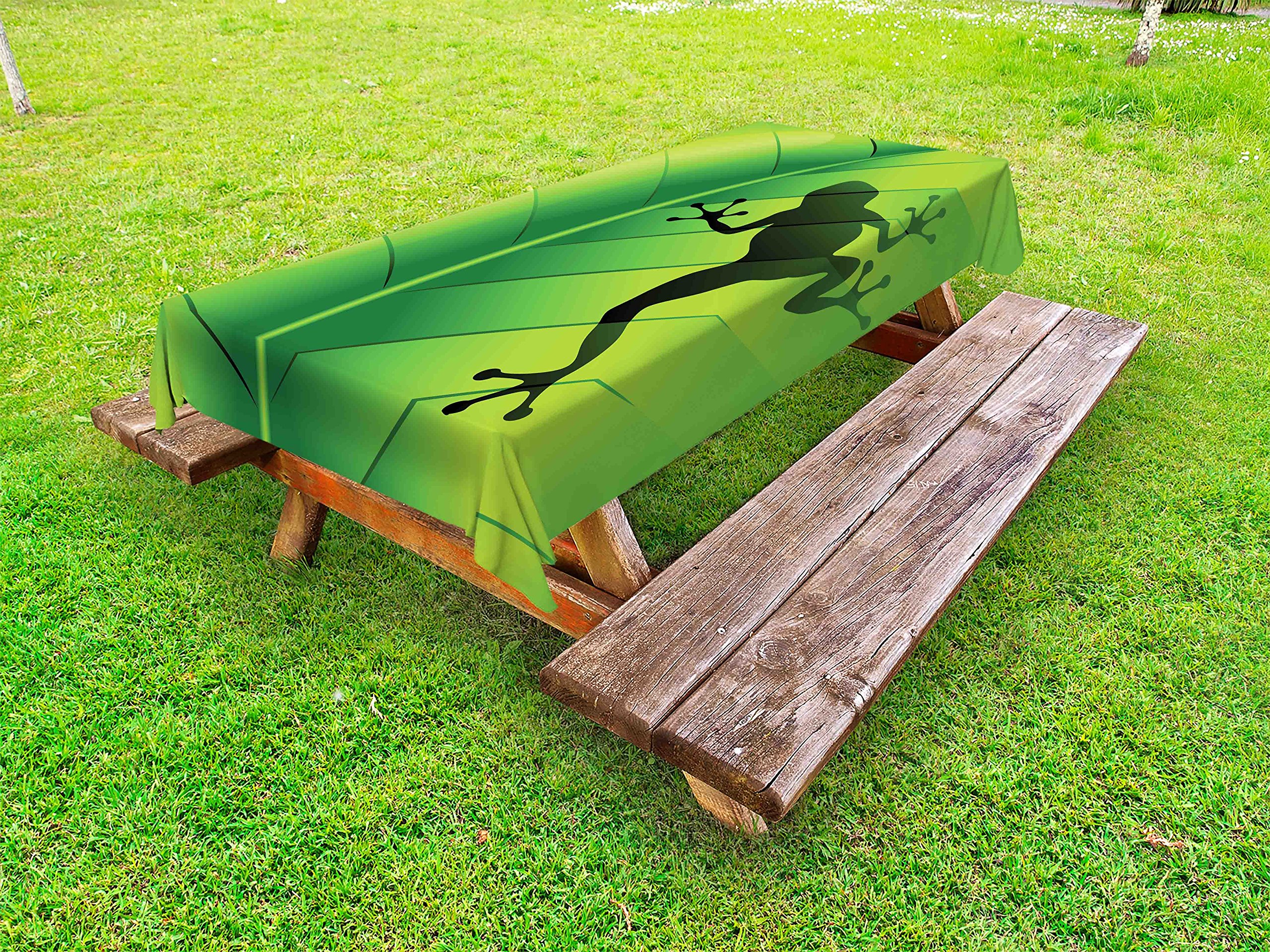 Lunarable Frog Silhouette Tropical Leaf Tablecloth - 58x120 Inch Waterproof Outdoor Picnic Table Cover, Washable Green & Black Decorative Cloth for Garden Parties, BBQs, and Camping