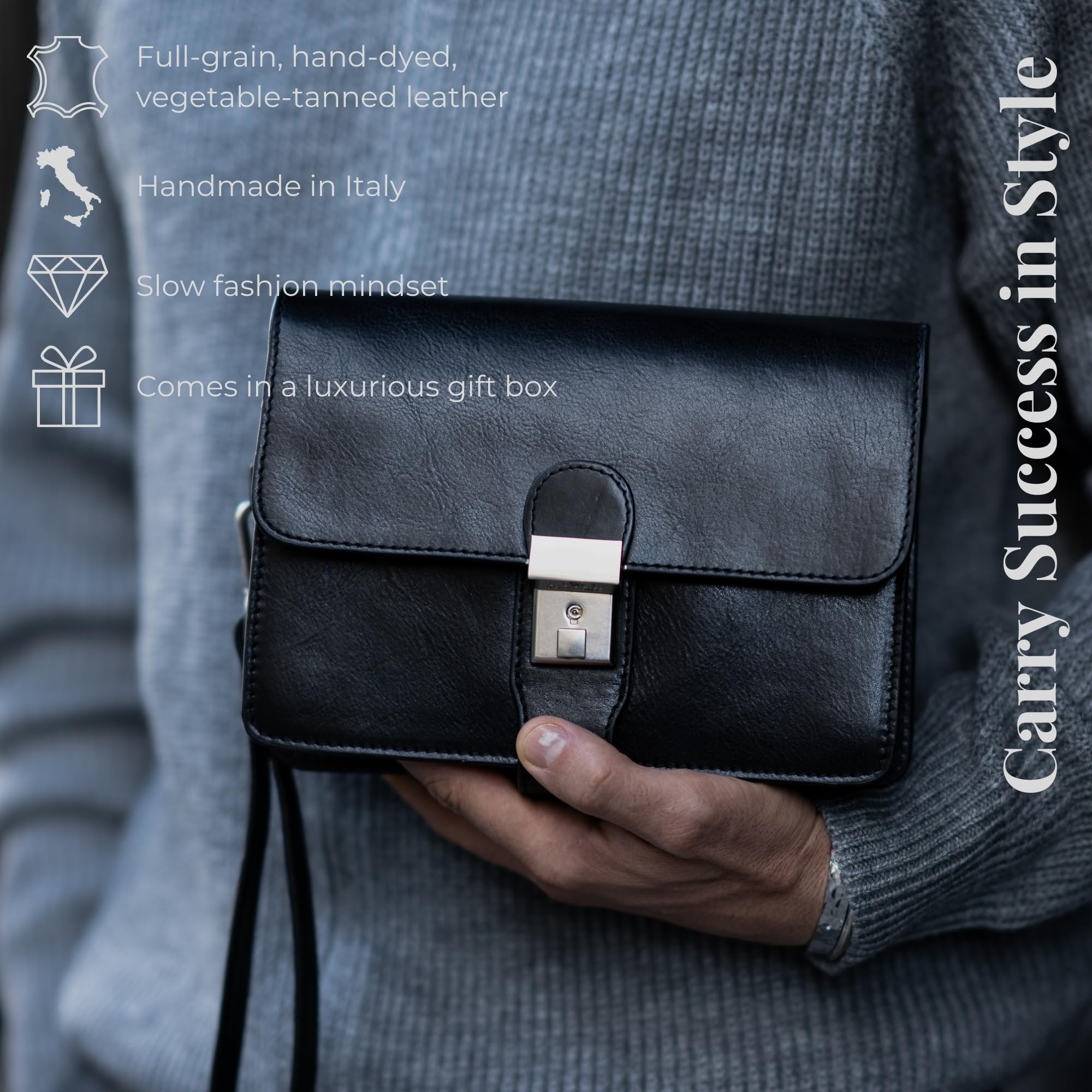 Premium Italian Leather Clutch for Men - Handmade Time-Resistant Wrist Organizer Bag - Perfect for Business, Travel & Daily Essentials