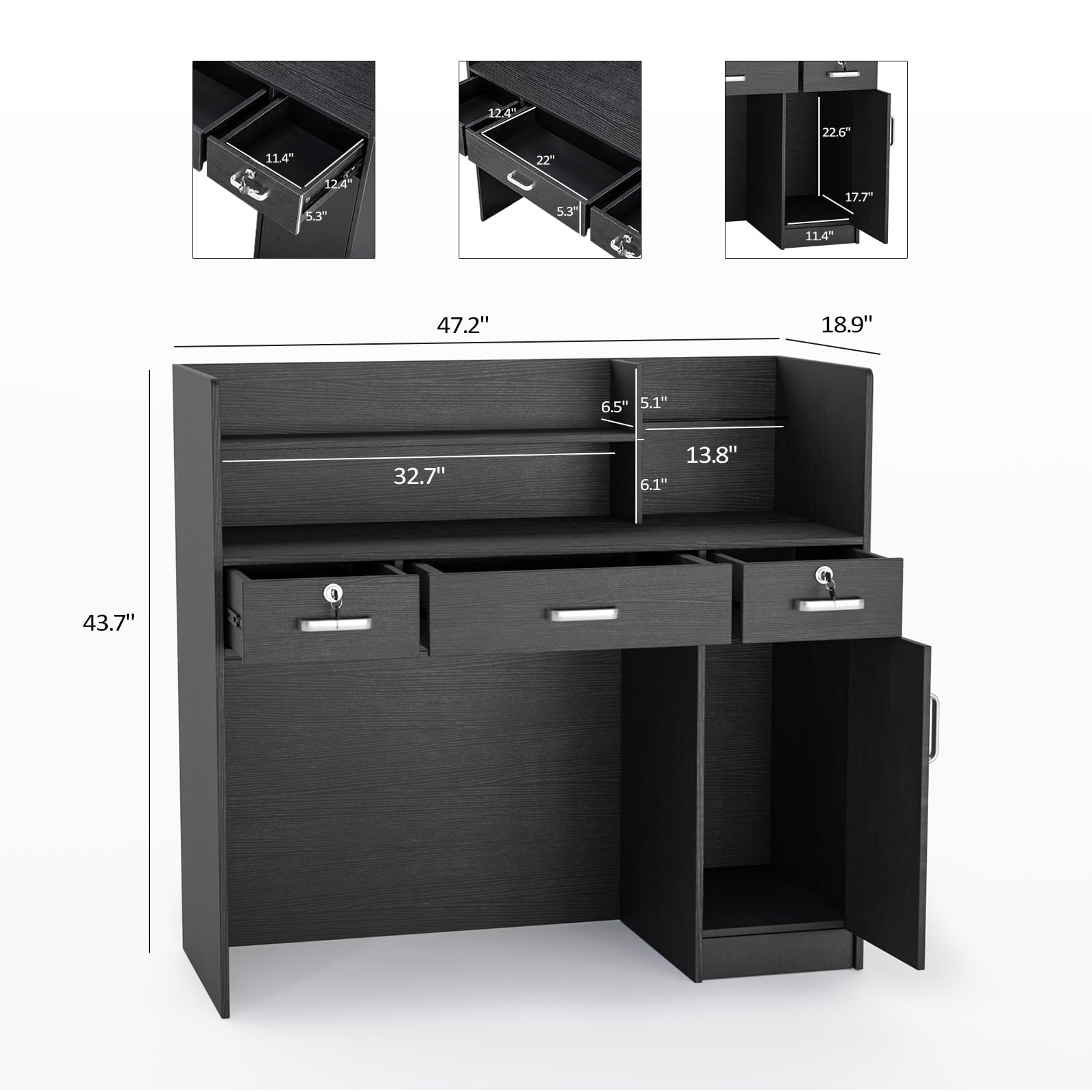 Modern Reception Desk with Lockable Drawers & Adjustable Shelves - 47.2