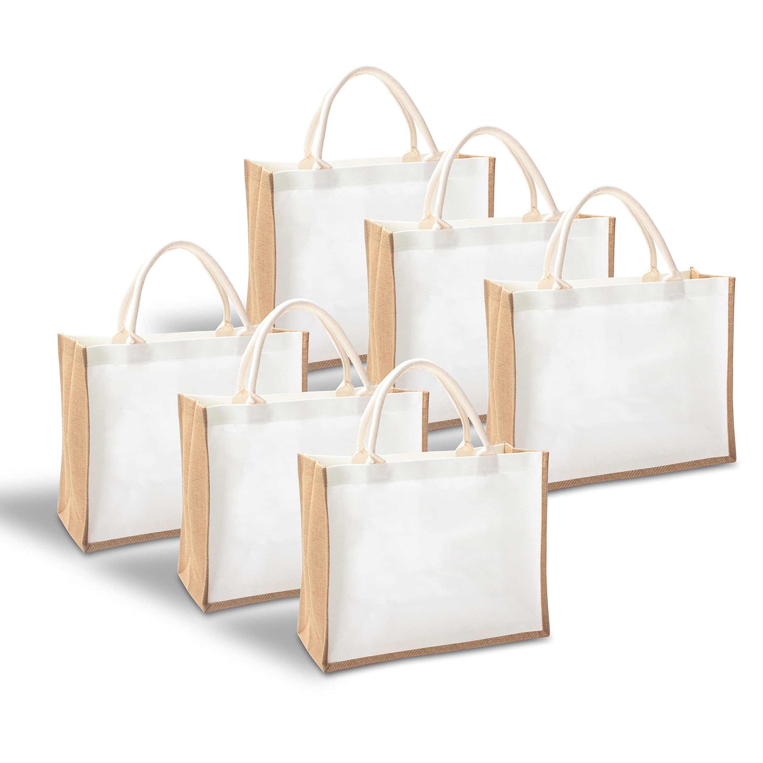 YACEYACE 16.5 x 7 x 13 Inch Jute Tote Bags - Pack of 6 Eco-Friendly Burlap Shopping Bags for Grocery, Beach, Wedding & DIY - Reusable Customizable Market Totes for Sustainable Shopping & Gift Giving