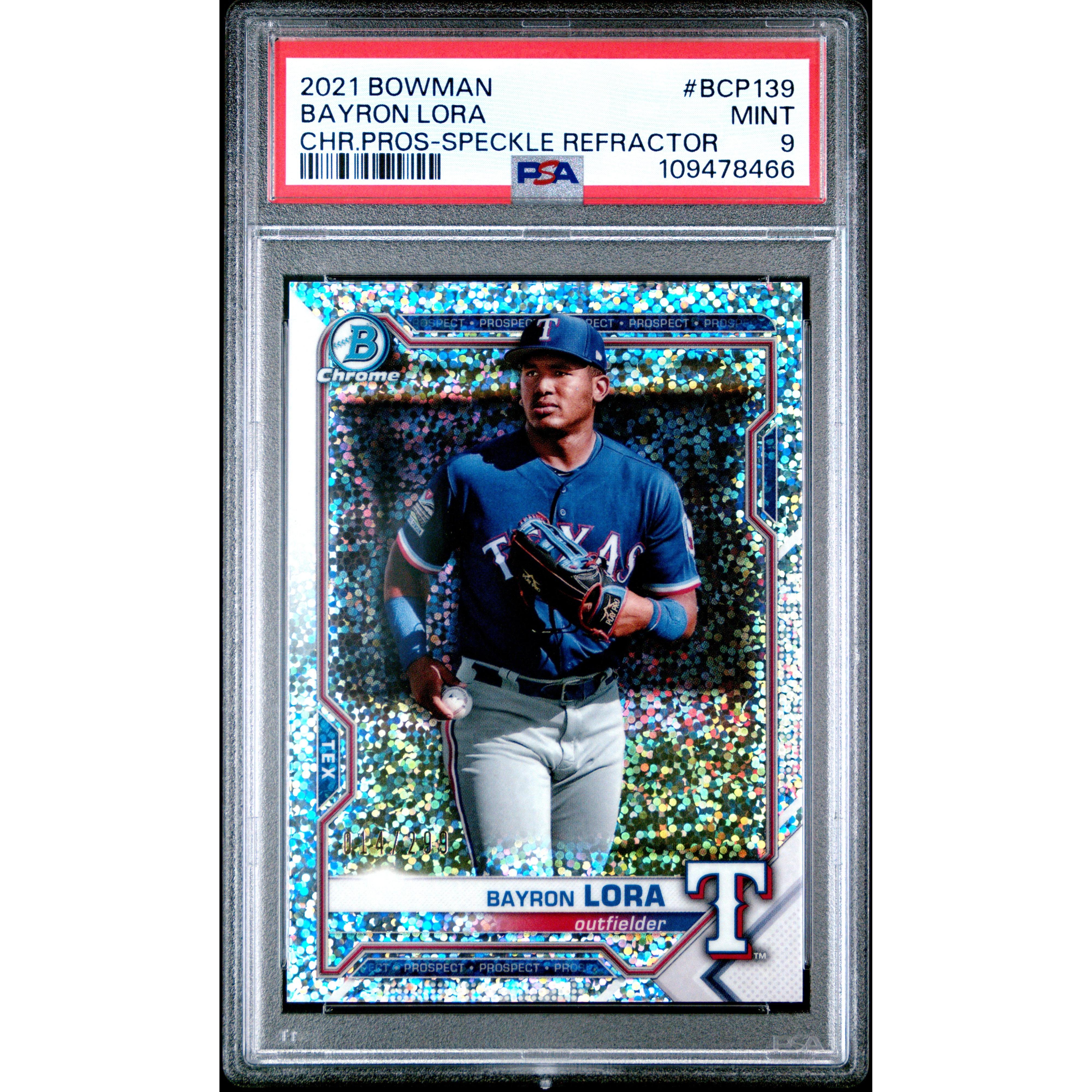 2021 Bowman Chrome Baseball Card - Bayron Lora Speckle Refractor BCP139 PSA 9 Gem Mint | Rare Sports Collectible for Investors & Fans