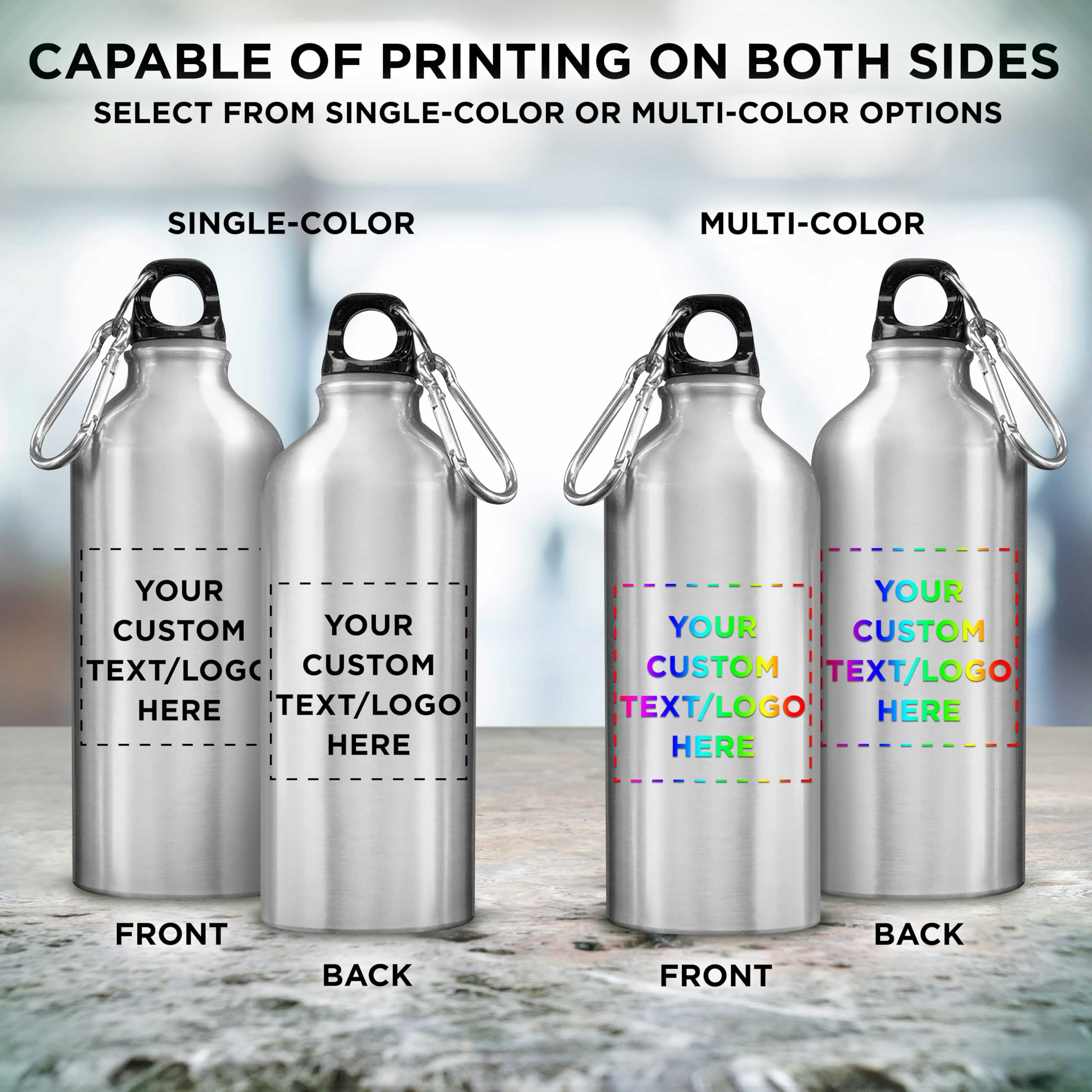Custom 20 oz Aluminum Water Bottles Bulk Pack of 10 - Personalized & Reusable Gym Bottles for Hiking, Camping, Sports & Outdoor Activities - Silver Metal Water Bottle Set - Ideal for Fitness, Travel & Office Use