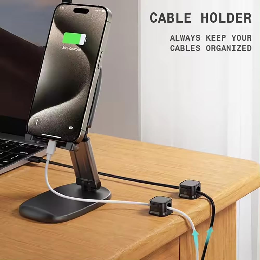 6 Pack Magnetic Cord Holder & Adhesive Wire Organizer - Under Desk Cable Management Clips for Office, Home, Wall & Nightstand (Black) - Perfect for Computer Wires, Phone Chargers & Headphone Cables