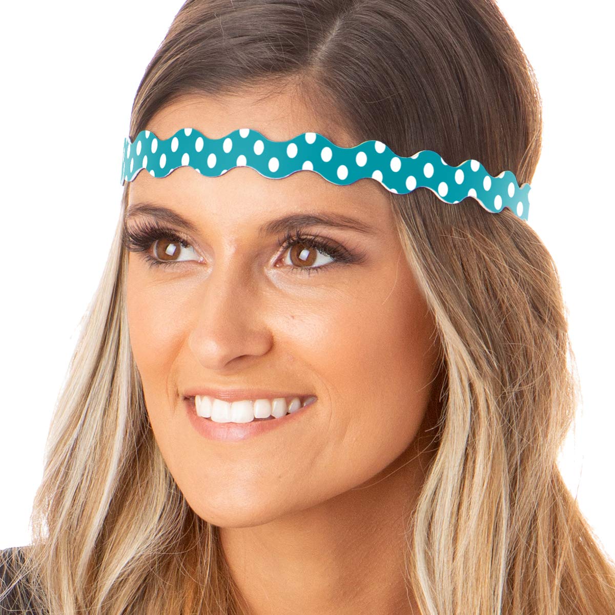 Hipsy Women's Adjustable Non-Slip Wave Polka Dot & Bling Glitter Headbands 3-Pack (Teal/Gold/Black) - Perfect for Workouts, Yoga, Running and Fashion Accessories