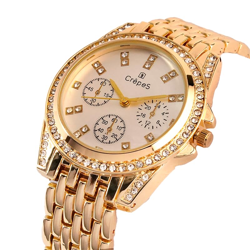 Elegant CrepeS Magna Stone Big Round Metal Strap Watch for Women - Perfect for Office, Party & Everyday Wear