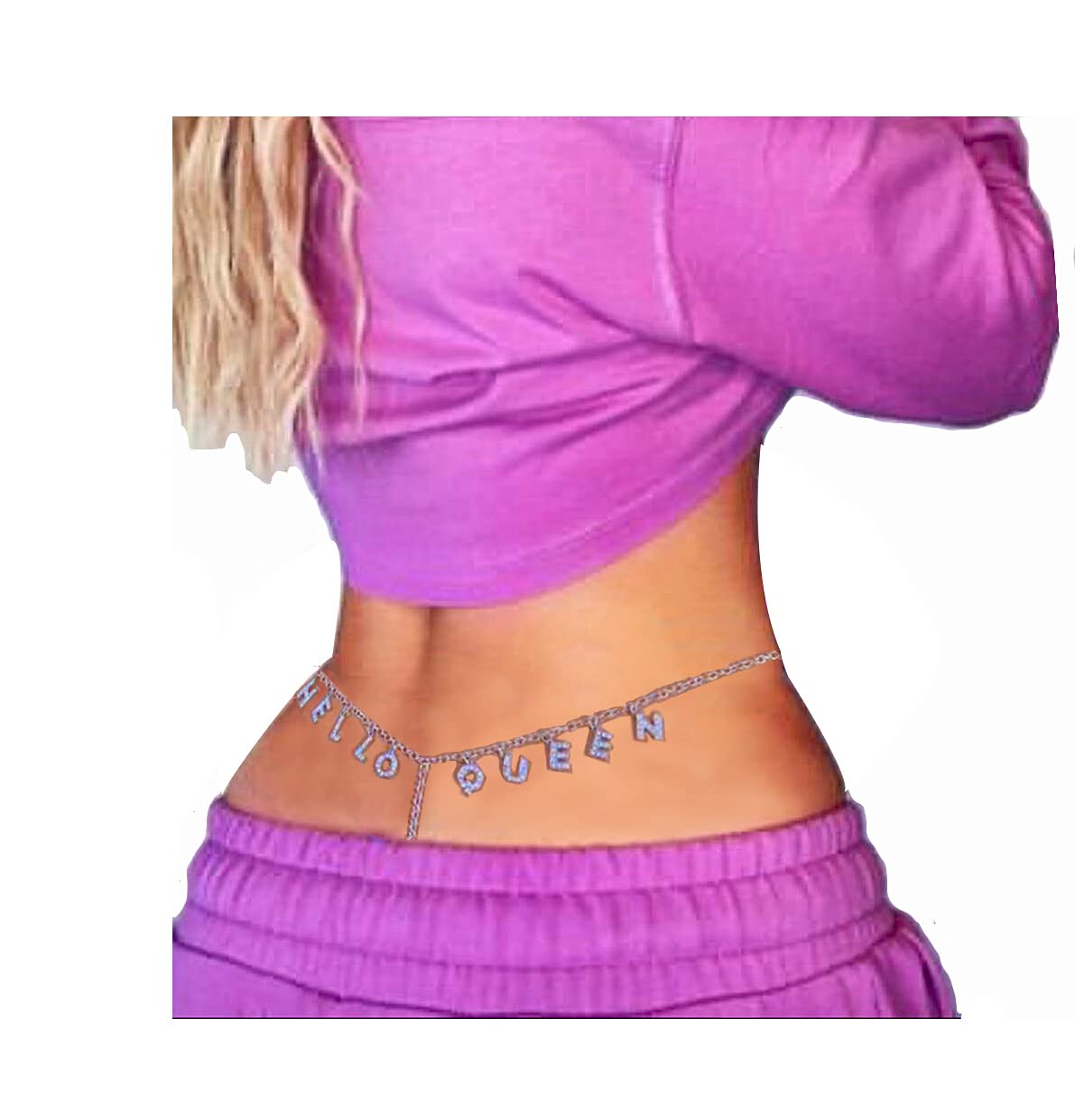 Sexy Rhinestone Waist Body Chain with Crystal Letter Pendant - Belly Jewelry for Women (Hello Queen) | Perfect for Bachelorette Parties, Beach Vacations & Festival Outfits