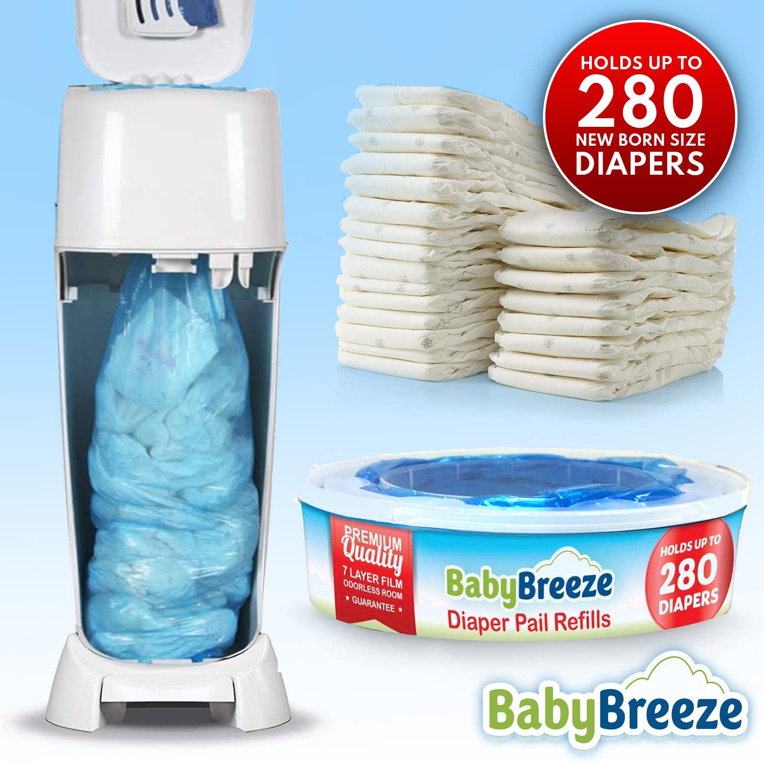 Playtex Diaper Genie Compatible Refill Bags - 1120 Count (4 Pack) | Odor Absorbing Baby Diaper Disposal Trash Bags | Perfect for Nursery, Daycare & Home Use
