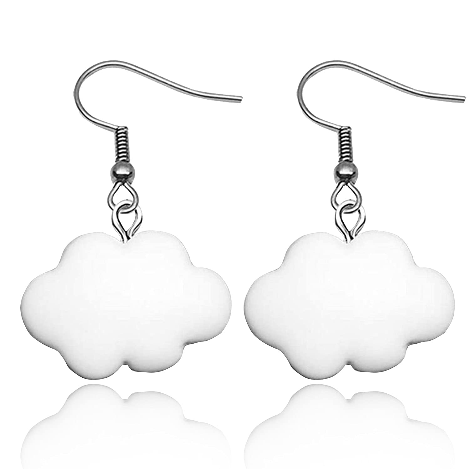 Unique Handmade Lightweight White Clouds Earrings - Funny Resin Cloud Dangle Drop Earrings for Women & Girls | Weather-Themed Statement Jewelry Gift | Perfect for Boho Outfits, Summer Festivals & Casual Wear