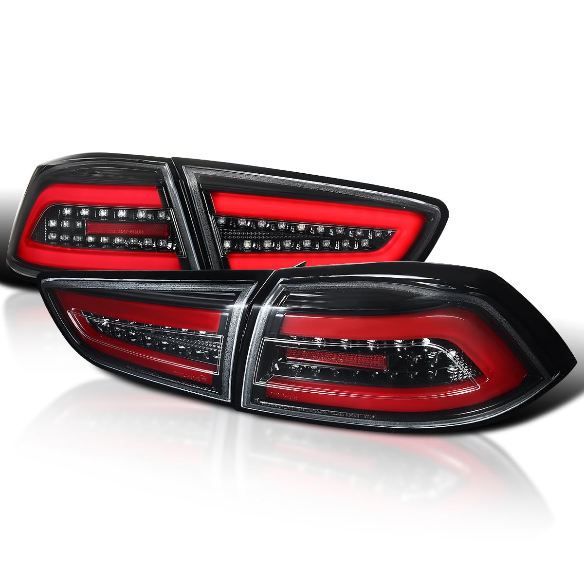 Spec-D Tuning Jet Black Housing Red LED Tail Lights for 2008-2017 Mitsubishi Lancer & 2008-2015 Lancer Evolution - Left & Right Pair Assembly - Upgrade Your Car's Rear Style for Night Driving & Car Shows