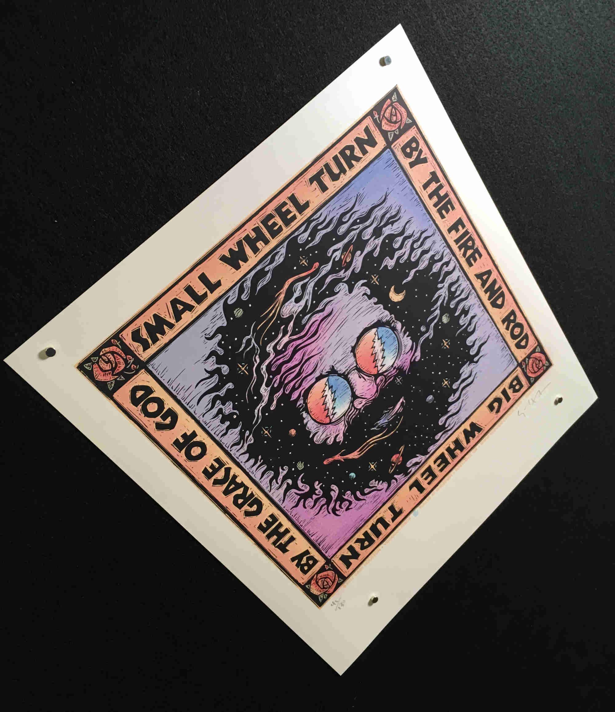 Authentic Signed Gary Houston Poster 'The Wheel' Lyrics by Jerry Garcia & Robert Hunter - Grateful Dead Memorabilia for Music Fans & Home Decor
