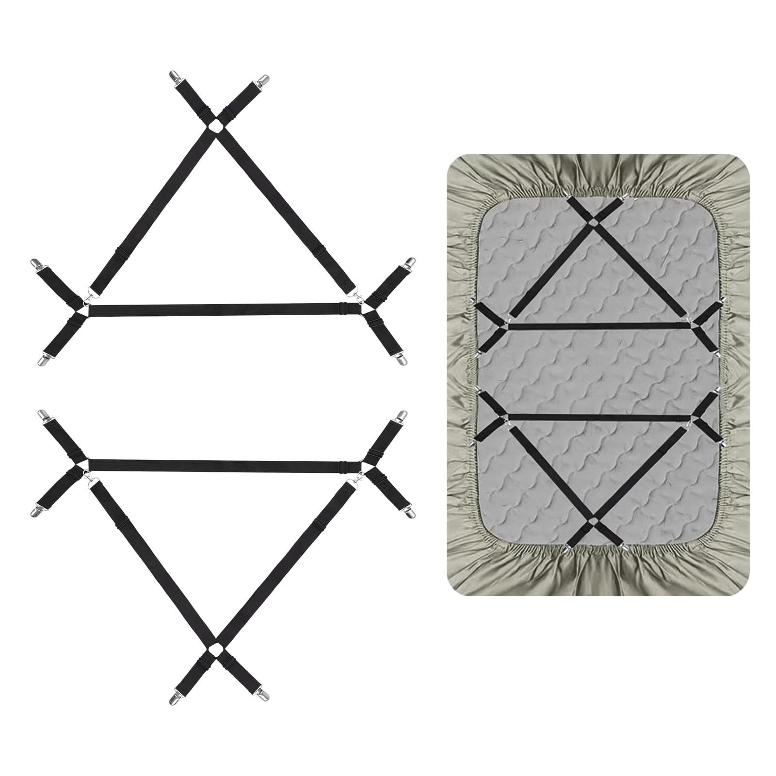 Premium Adjustable Bed Sheet Holder Straps - Strong Elastic Sheet Clips for All Mattress Sizes (Twin, Queen, King) - Keep Sheets Tight & Secure - Perfect for Home, Hotel, Dorm, RV Use