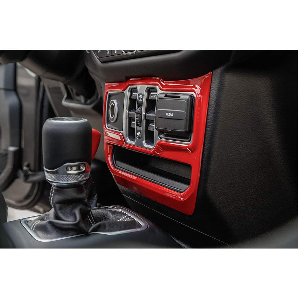 JeCar Red Center Console Window Control Panel Trim Cover for 2018-2024 Jeep Wrangler JL JLU Gladiator JT - Interior Accessories & Dashboard Upgrade - Perfect for Off-Roading & Car Customization
