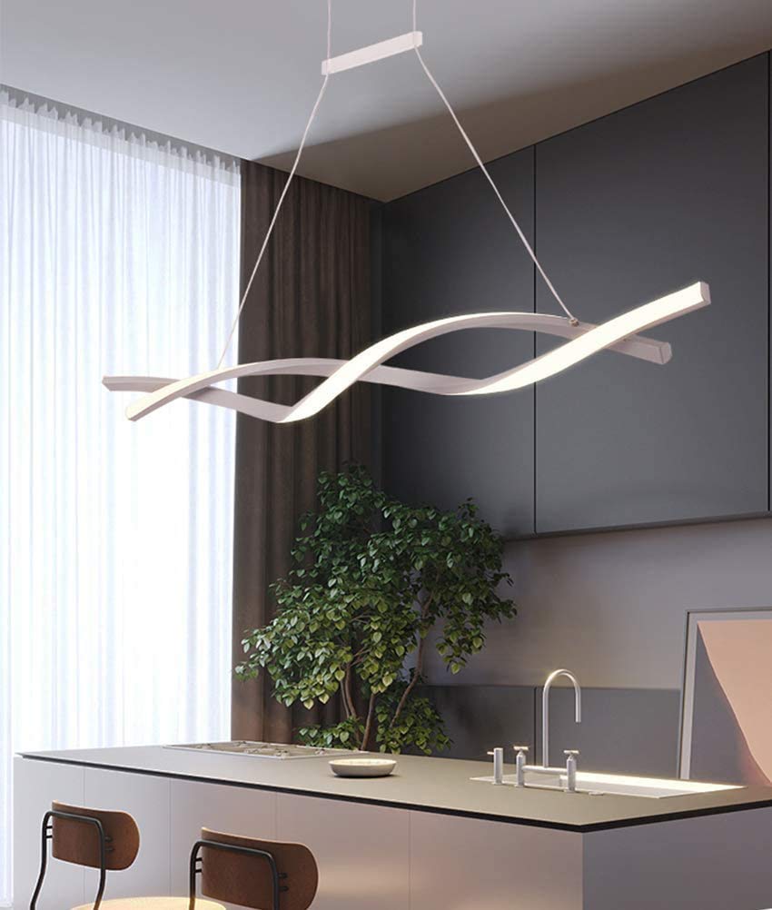 Dimmable LED Pendant Light with Remote Control - Modern Spiral Design Hanging Chandelier for Kitchen Island, Dining Room, Living Room & Office (100cm, Gray) | Perfect for Home Decor & Restaurant Lighting